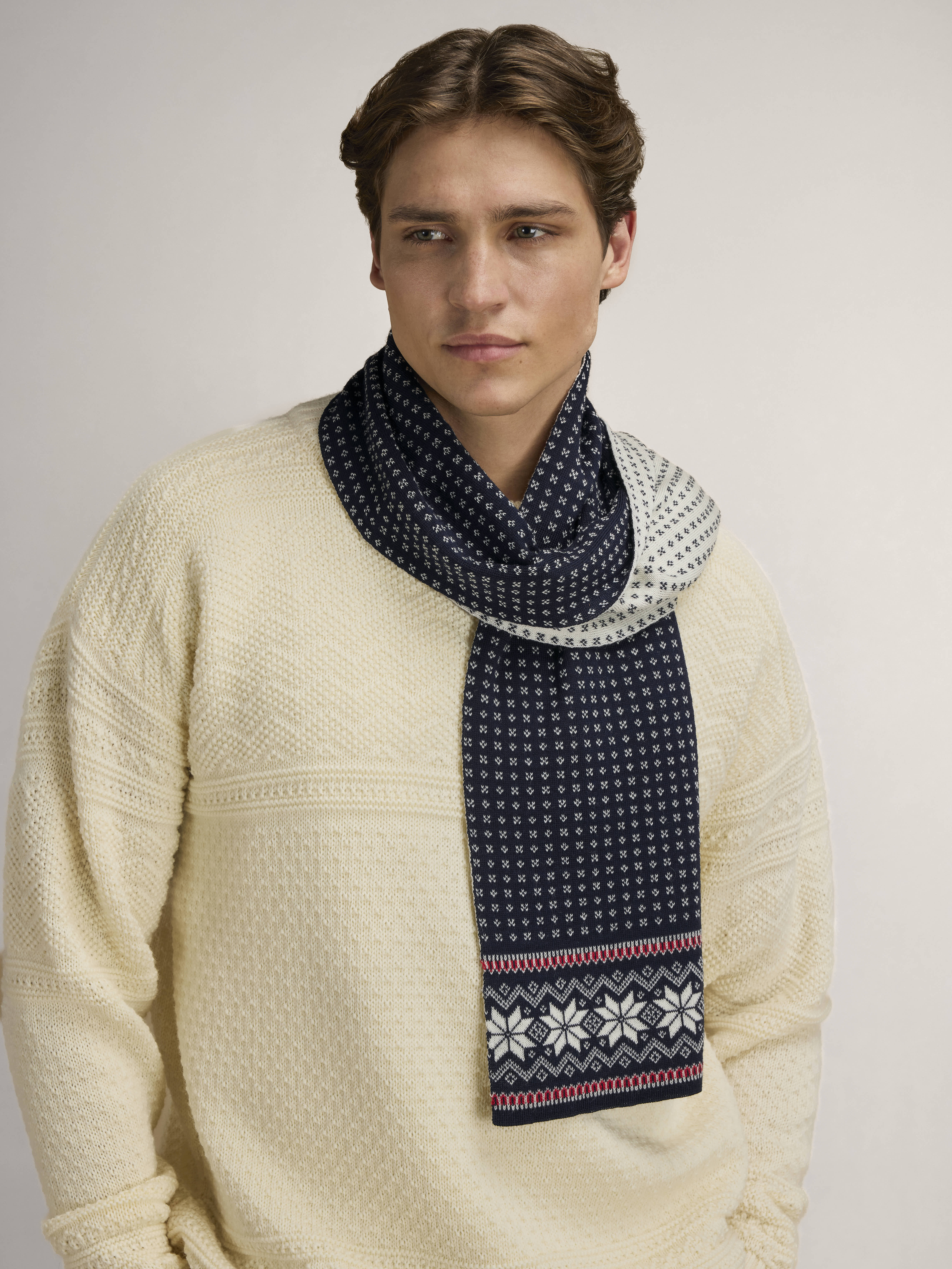 Garmisch Scarf - Merino Wool Navy Red Offwhite