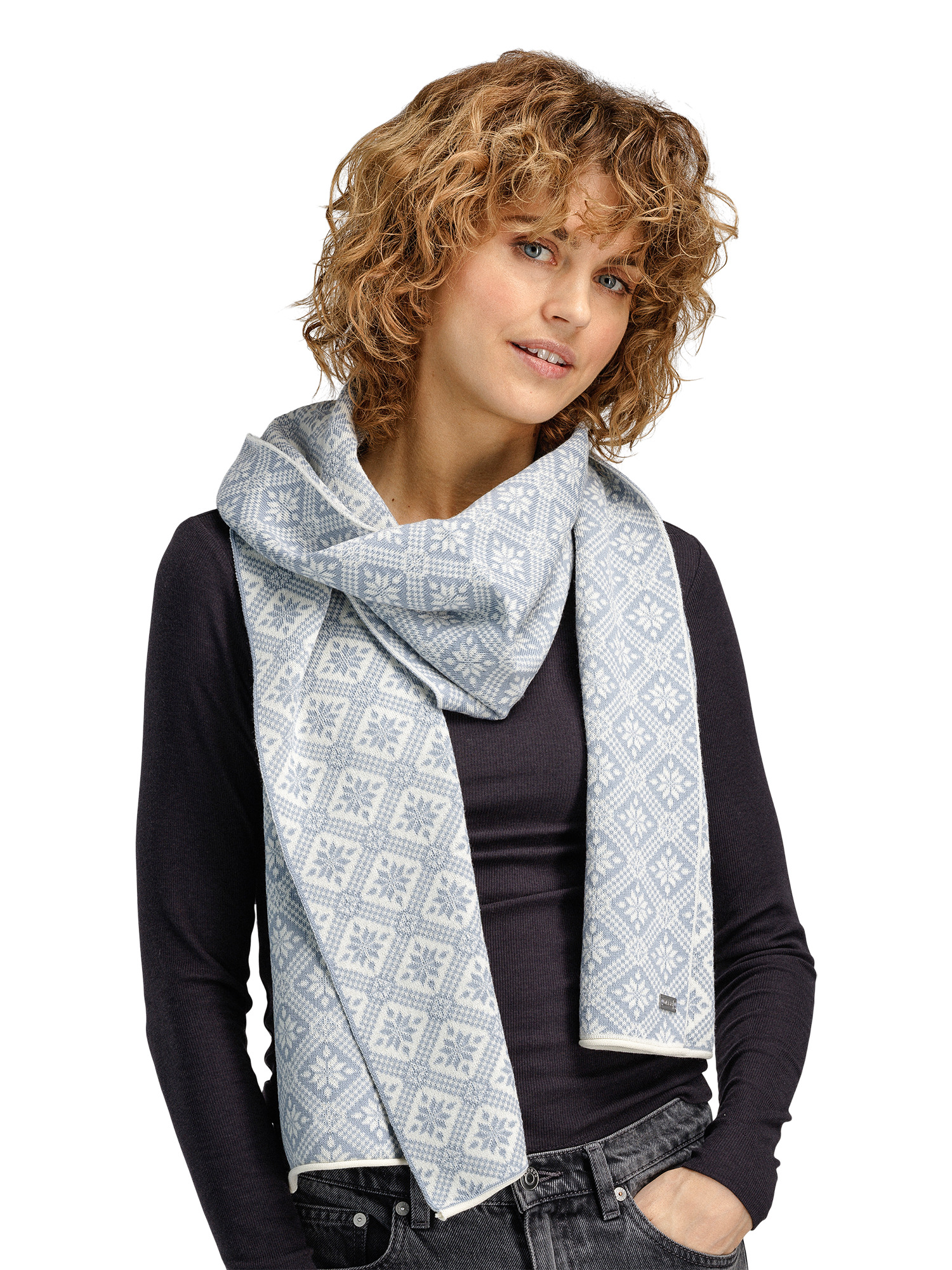 Christiania Women's Scarf - Merino Wool Offwhite Metalgrey