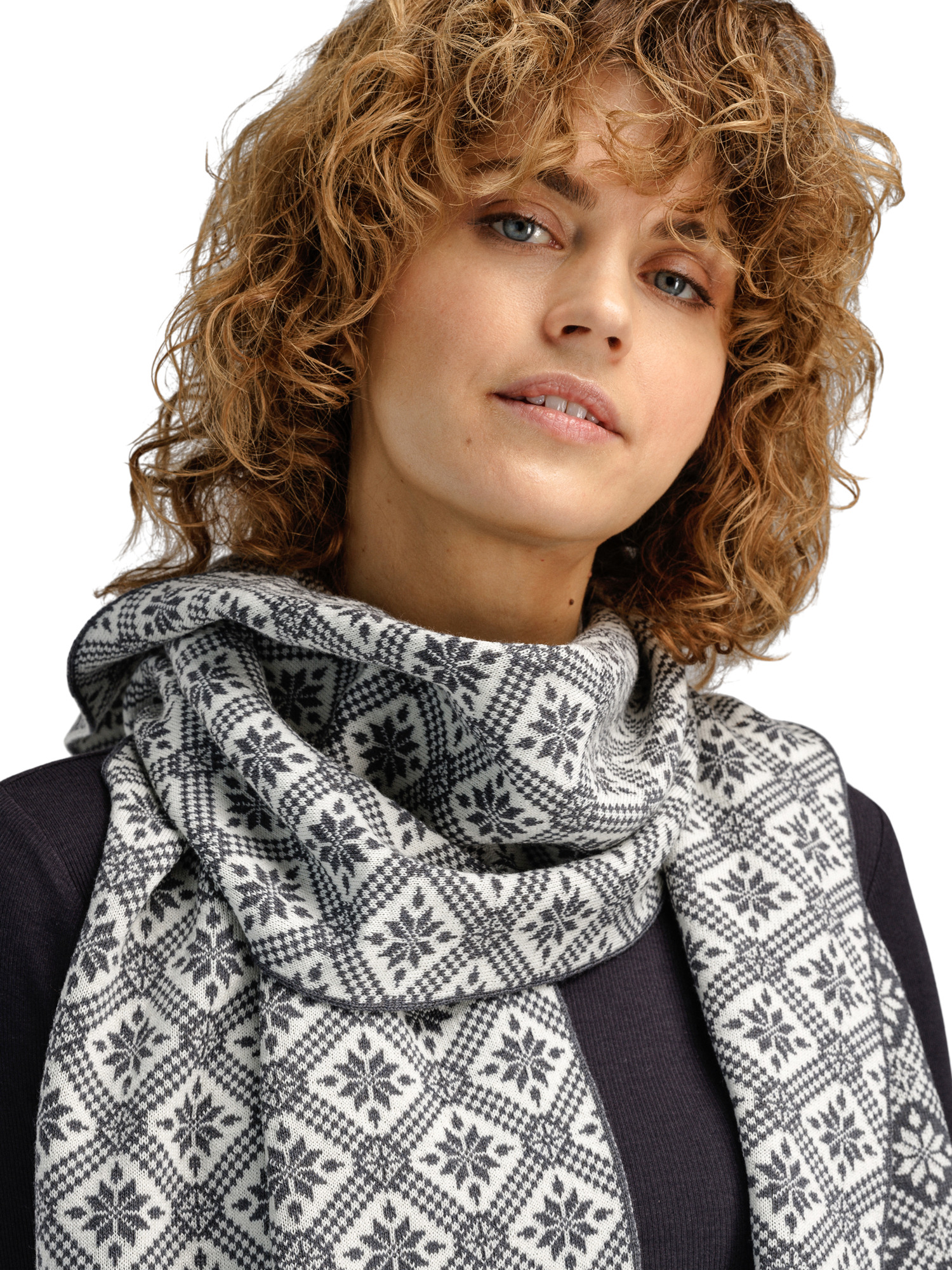 Christiania Women's Scarf - Merino Wool Grey Offwhite