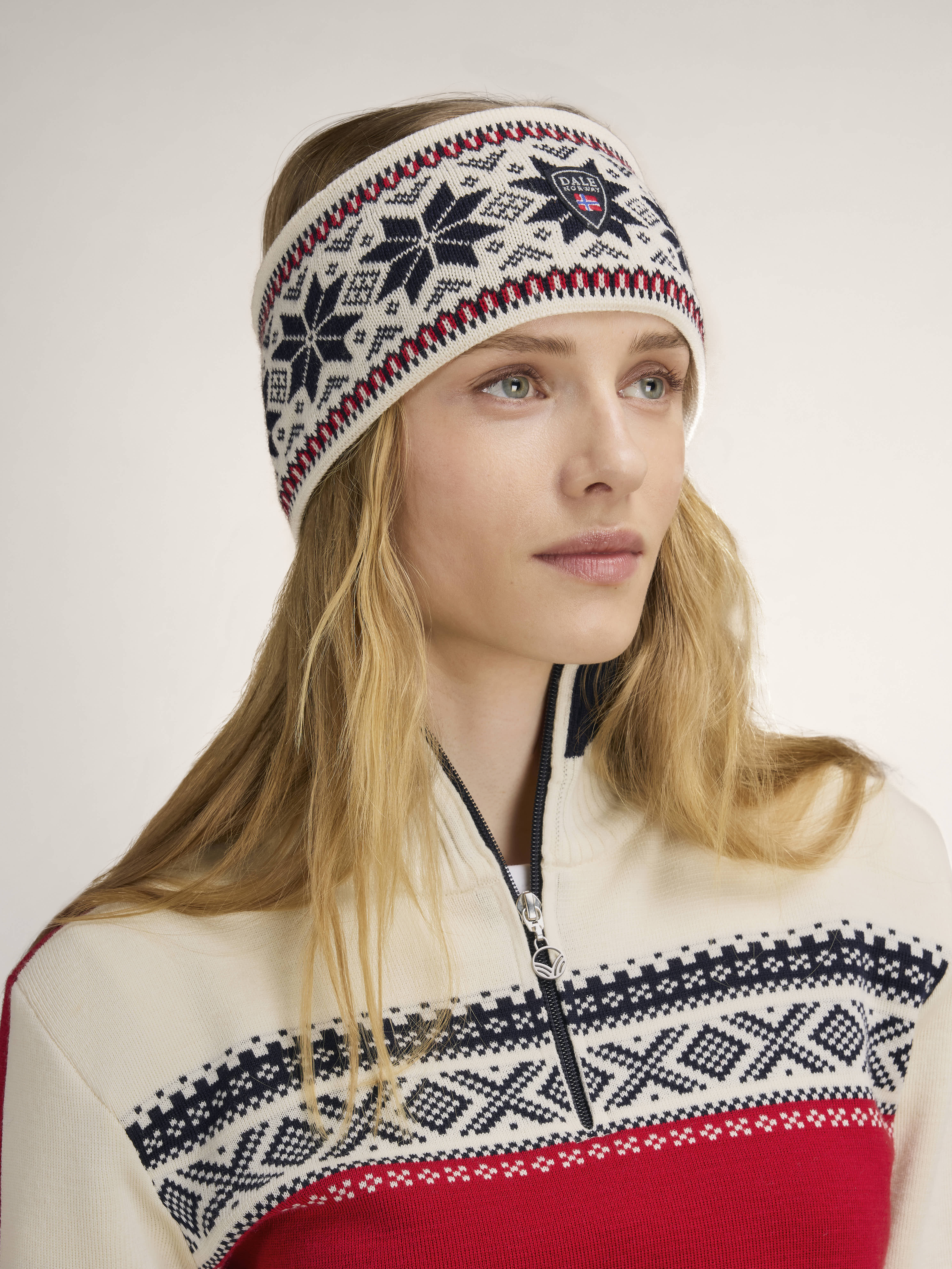 Garmisch Headband - Merino Wool Offwhite Navy Raspberry