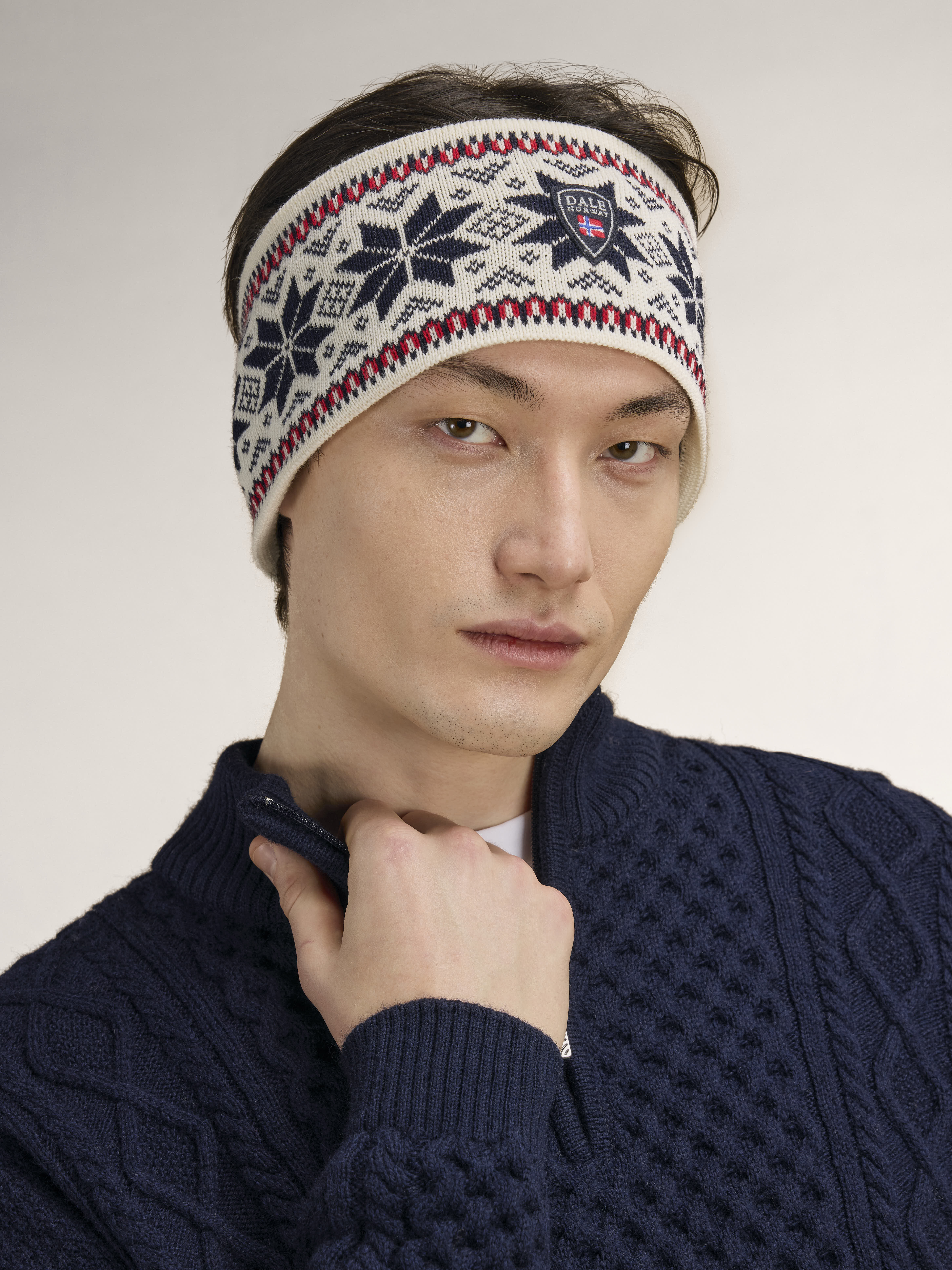 Garmisch Headband - Merino Wool Offwhite Navy Raspberry