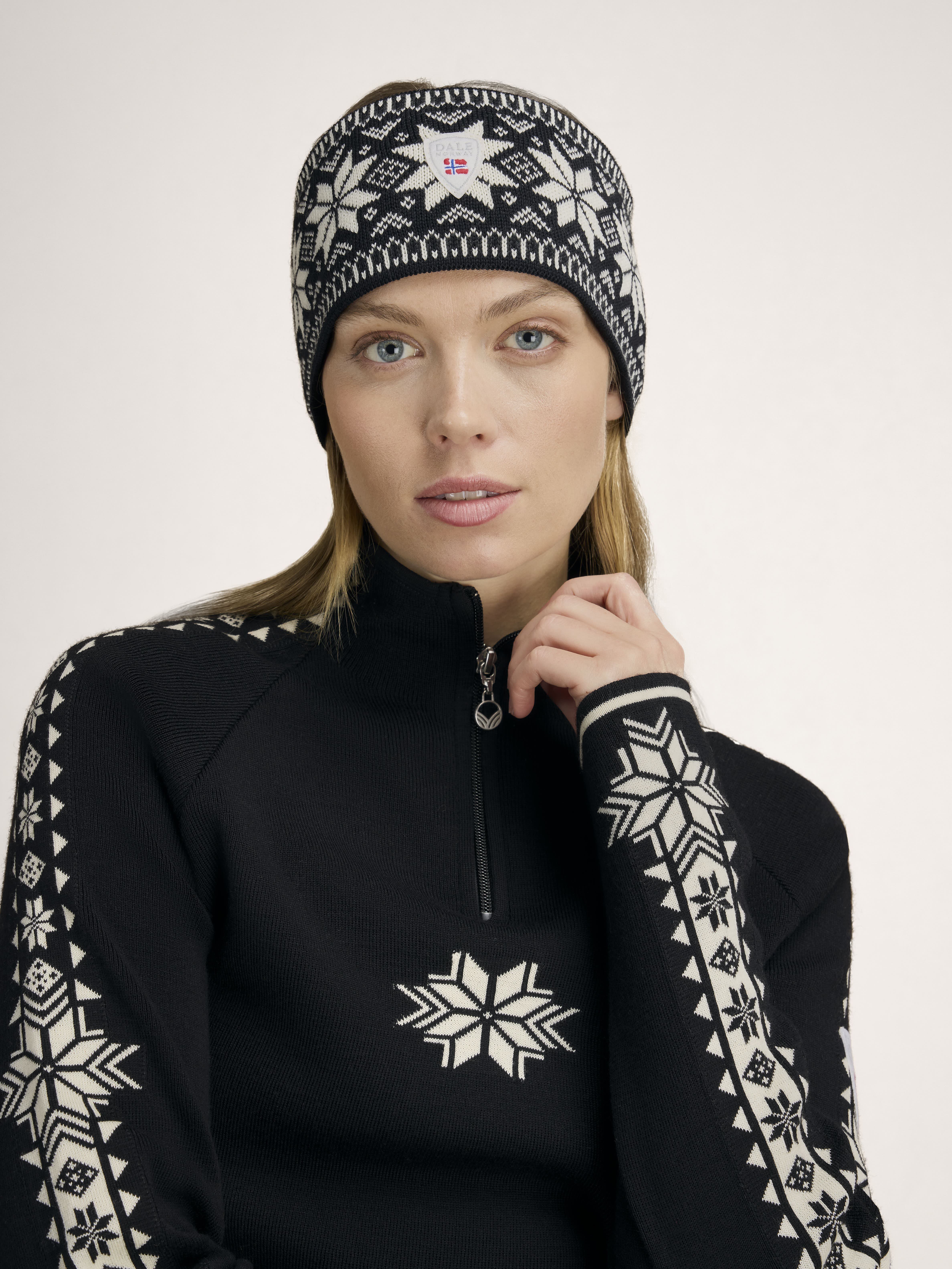 Garmisch Headband - Merino Wool Black Offwhite Darkcharc