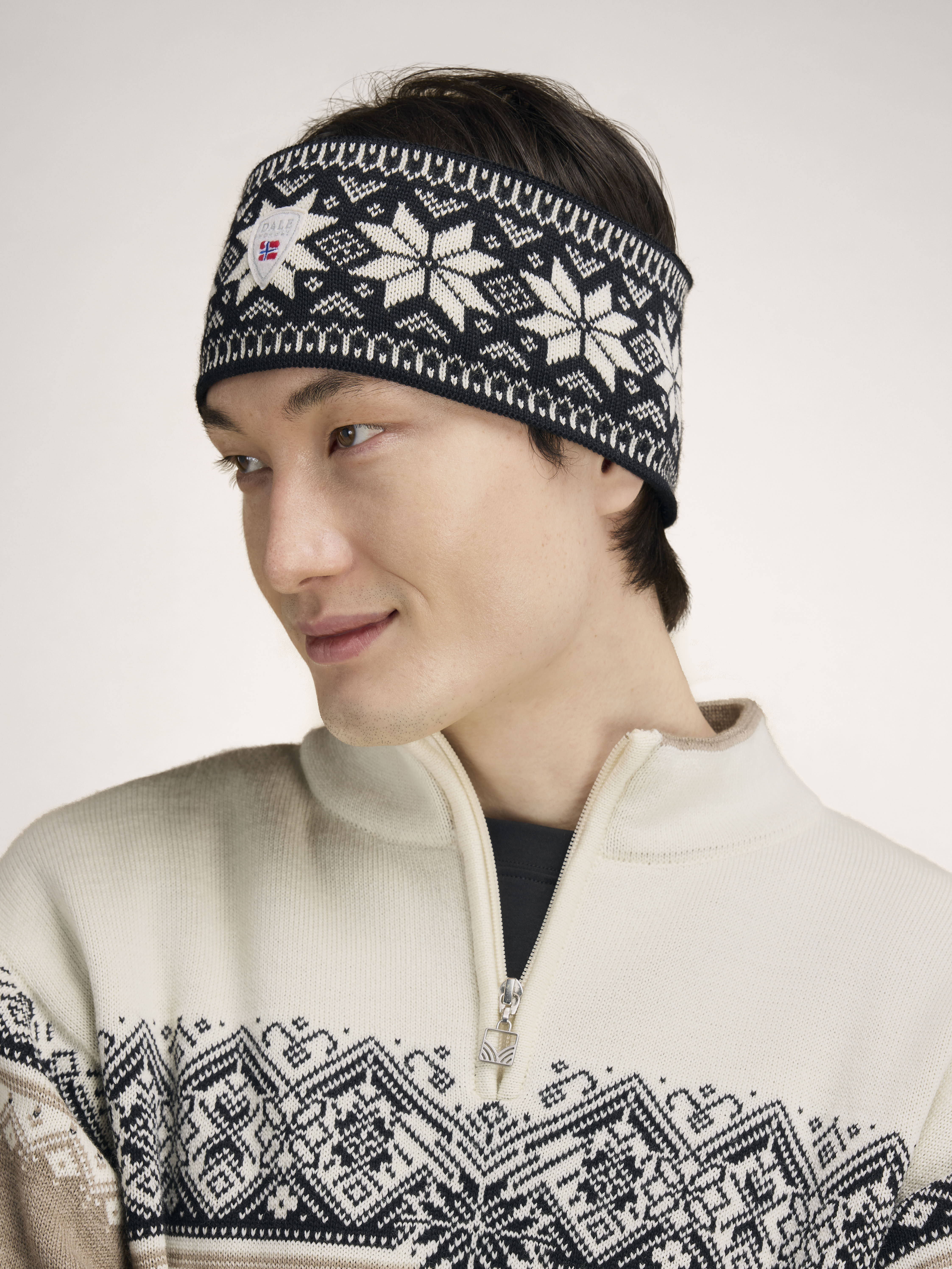 Garmisch Headband - Merino Wool Black Offwhite Darkcharc