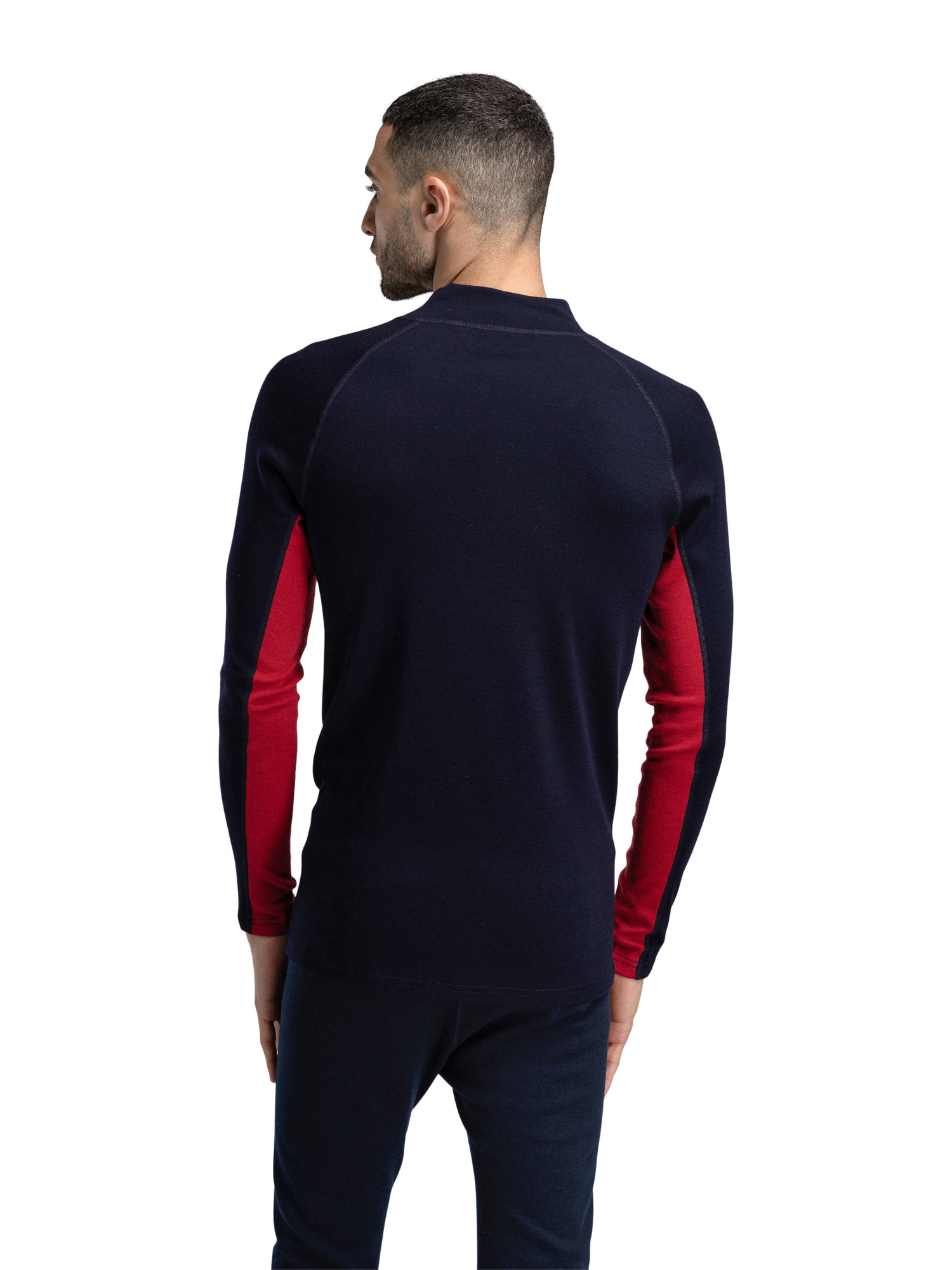 Aksla Men's Half Zip Baselayer Navy Red OffWhite