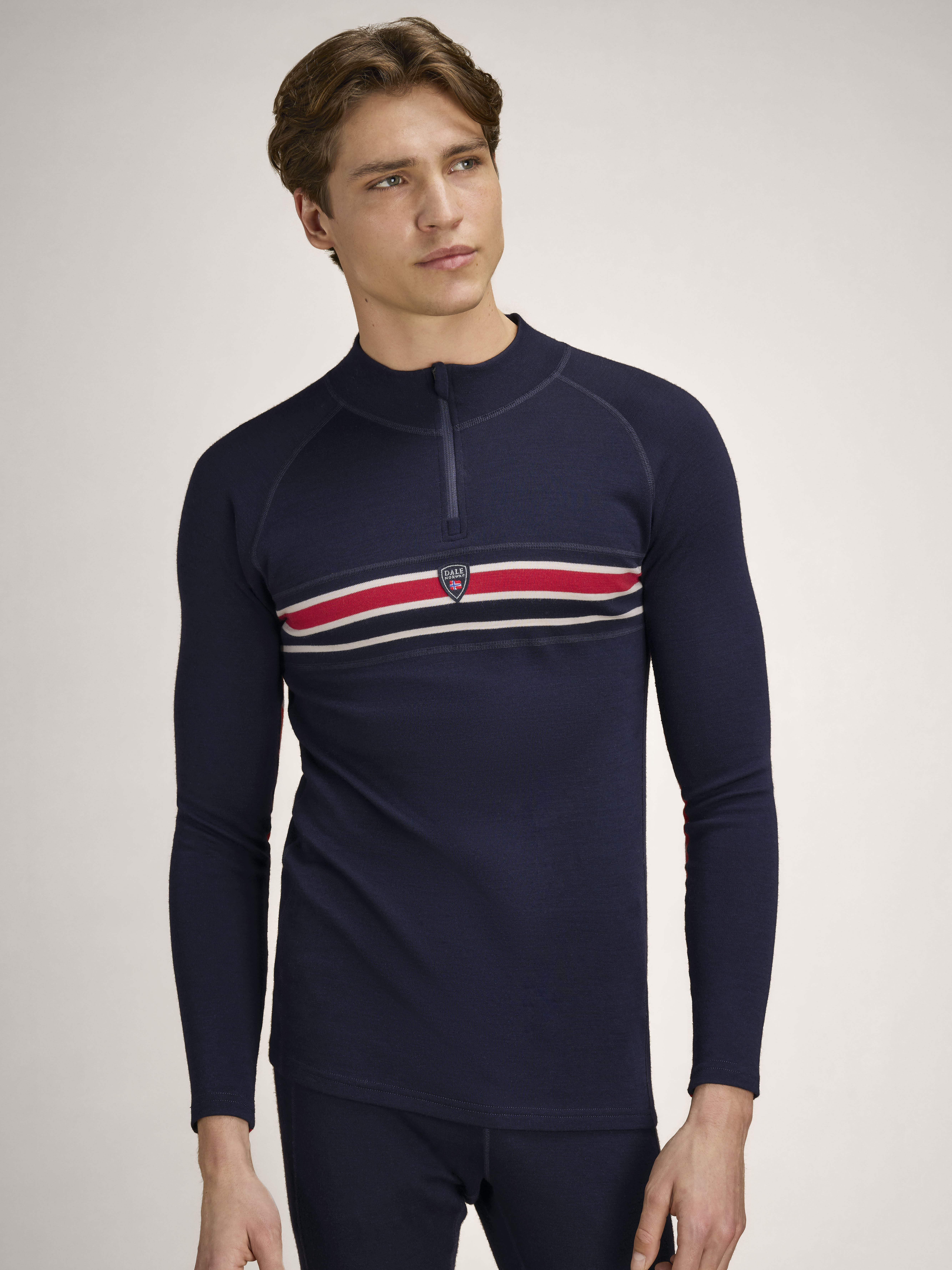 Aksla Men's Crew Neck Baselayer Navy Red OffWhite