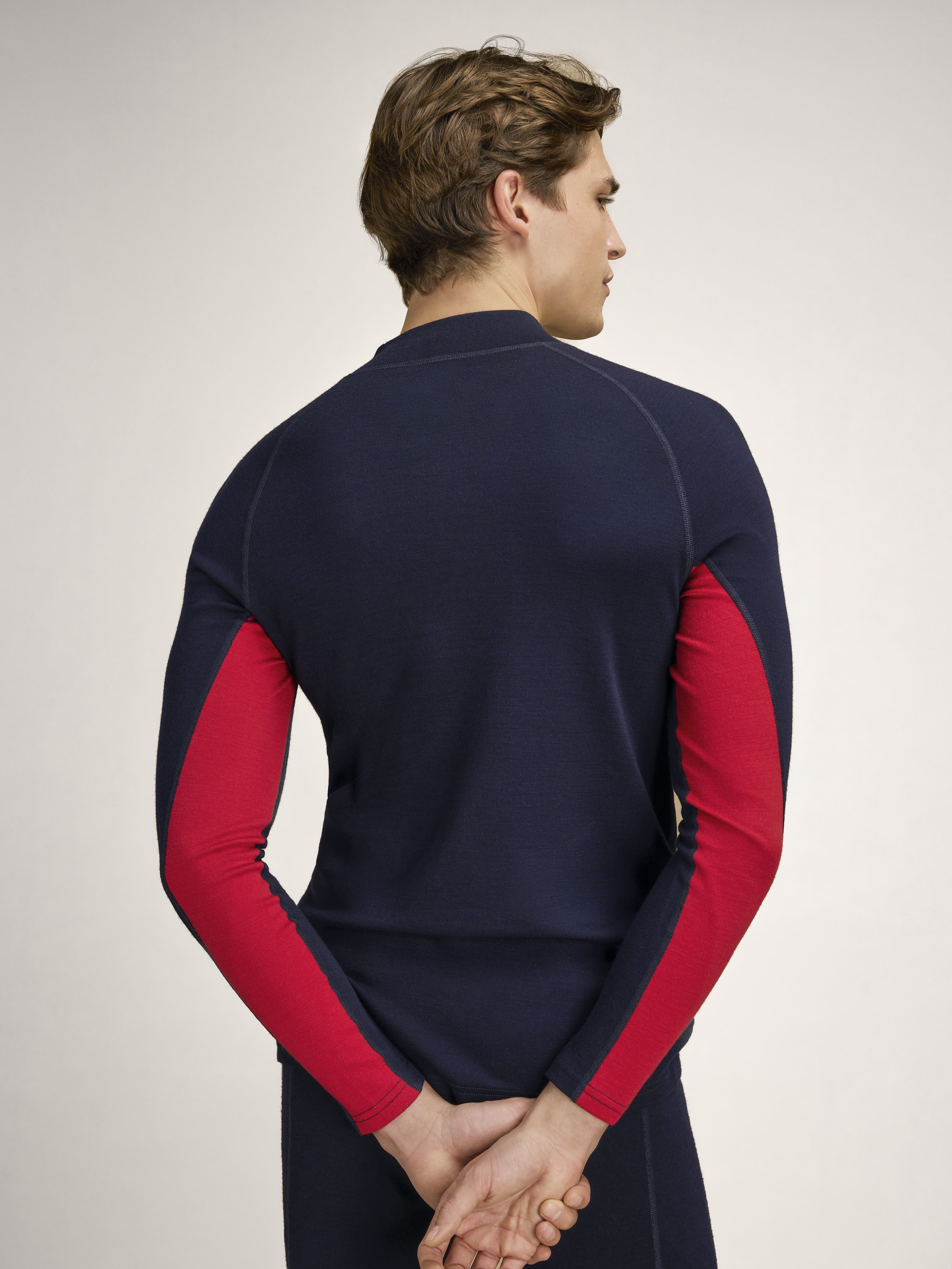 Aksla Men's Crew Neck Baselayer Navy Red OffWhite
