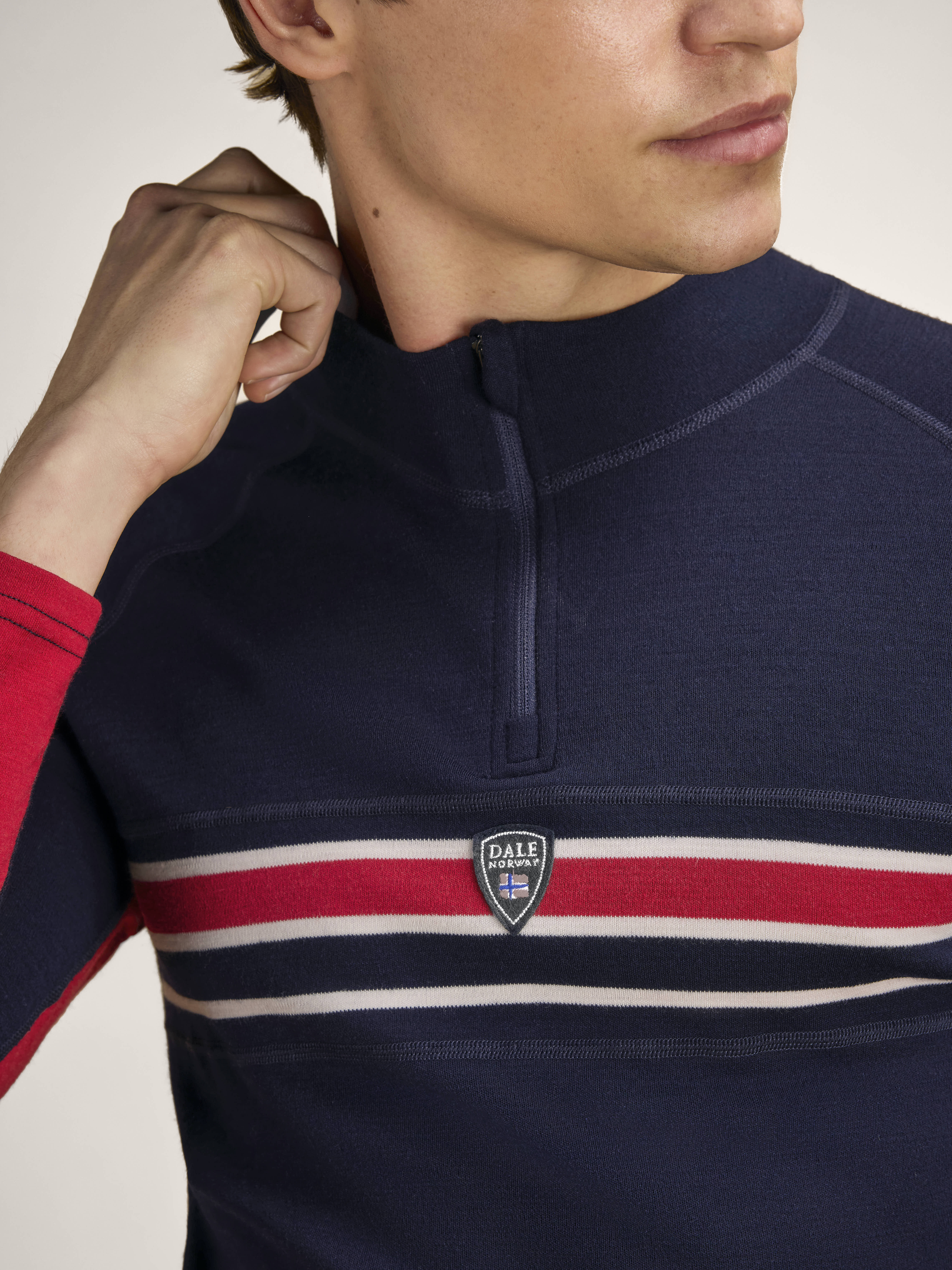 Aksla Men's Crew Neck Baselayer Navy Red OffWhite