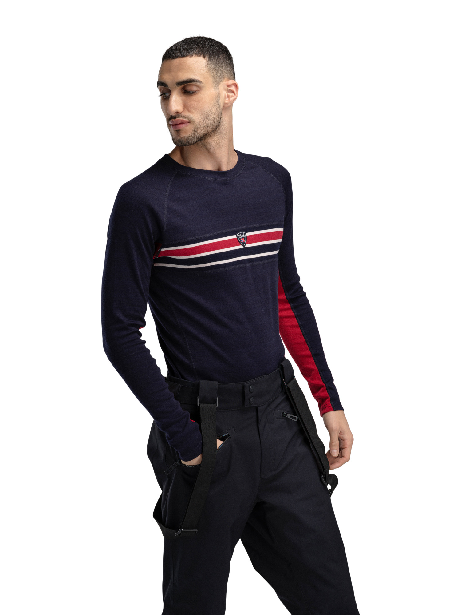 Aksla Men's Crew Neck Baselayer Navy Red OffWhite