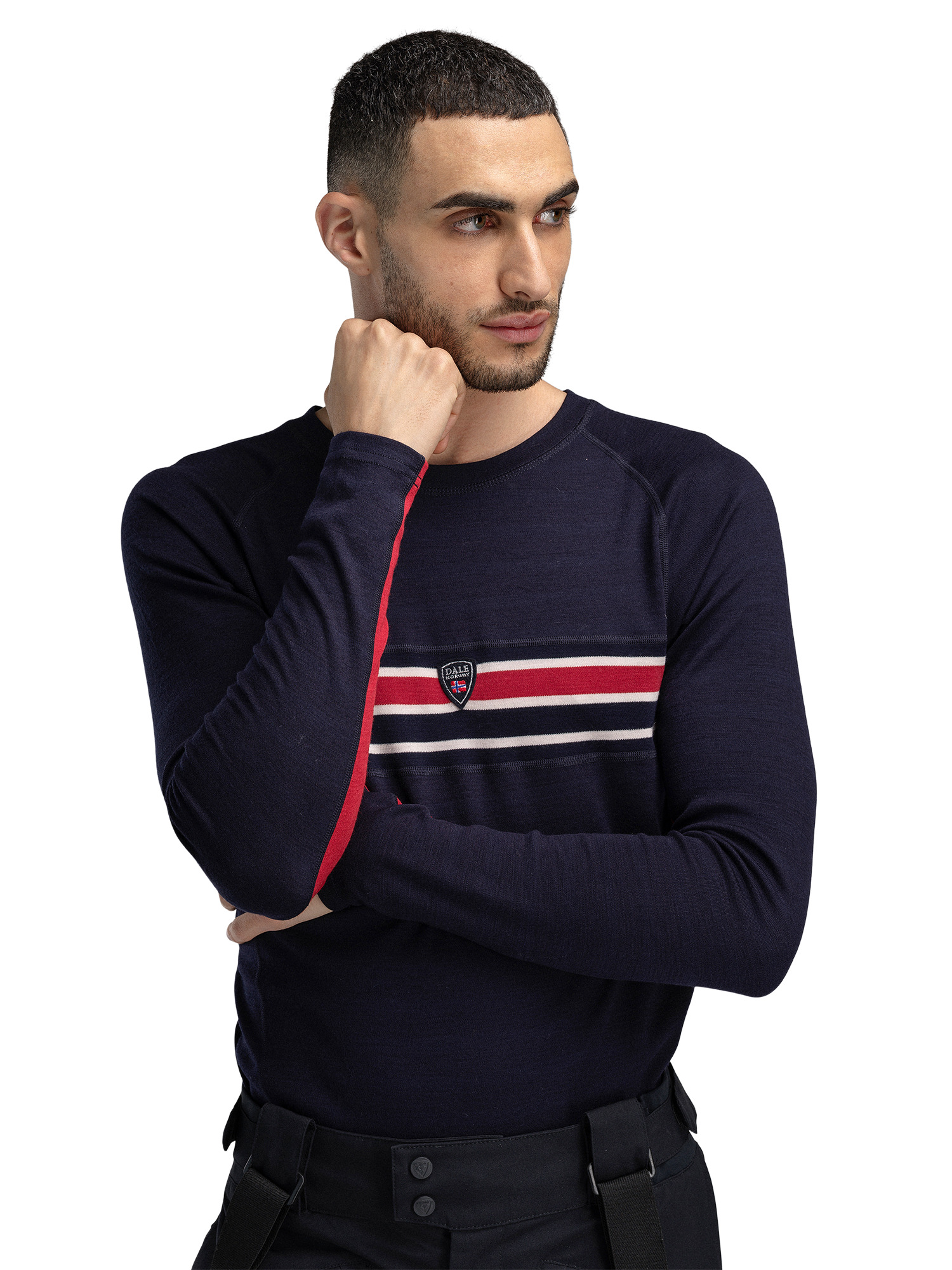 Aksla Men's Crew Neck Baselayer Navy Red OffWhite