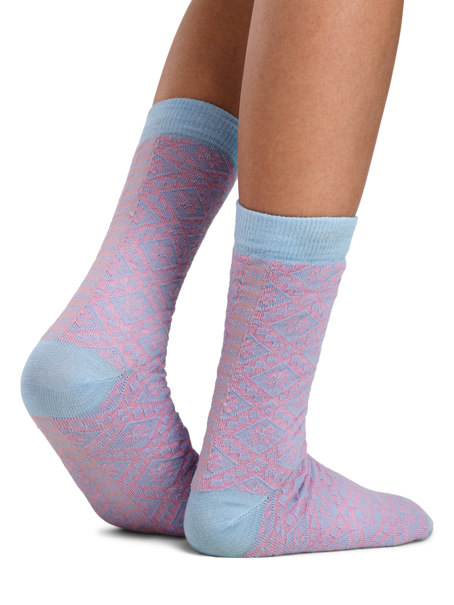 Bjorøy Wool Socks Crew cut Light Blue Orchid Pink
