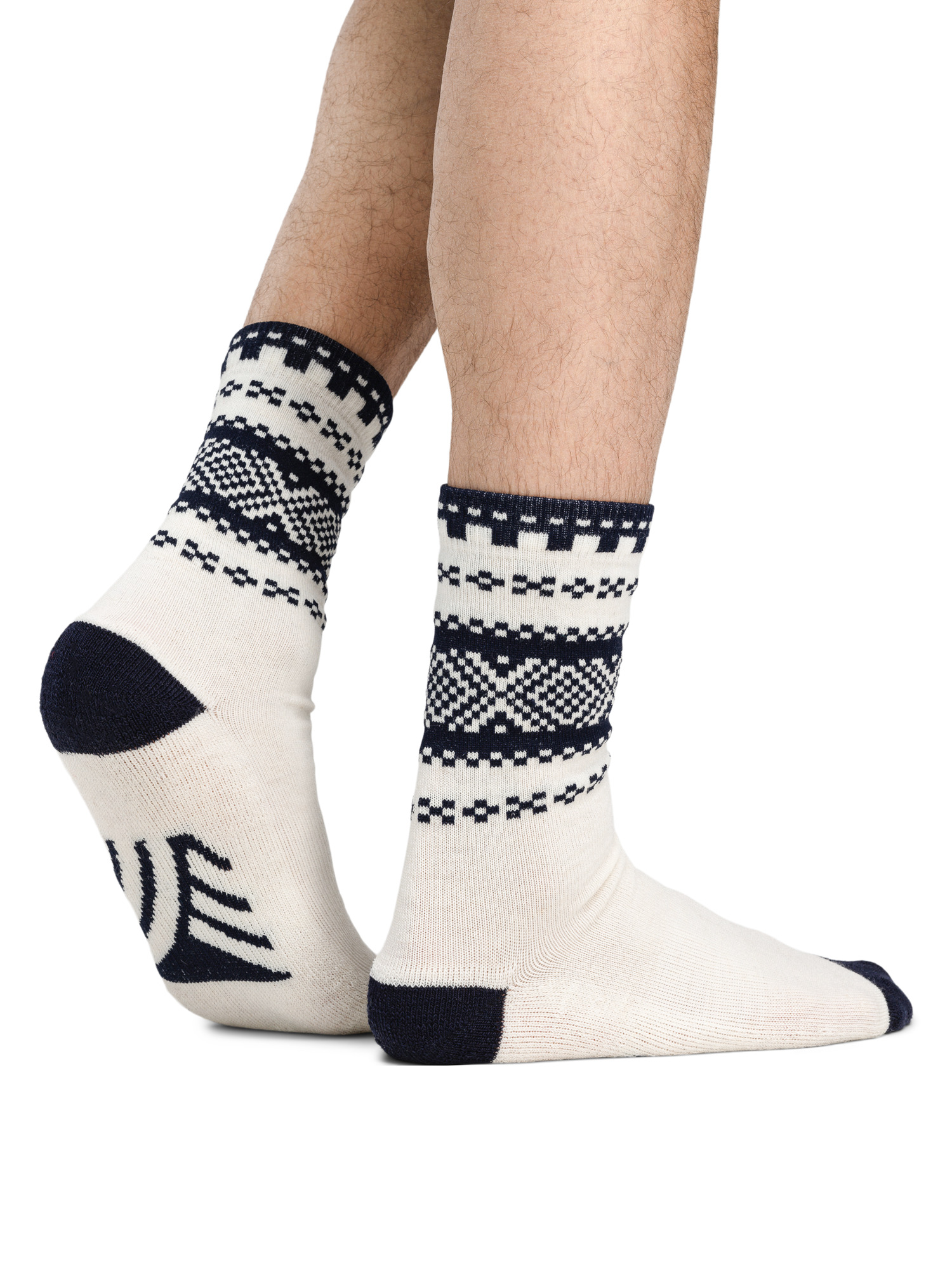 Cortina Wool Socks Crew cut Offwhite Navy