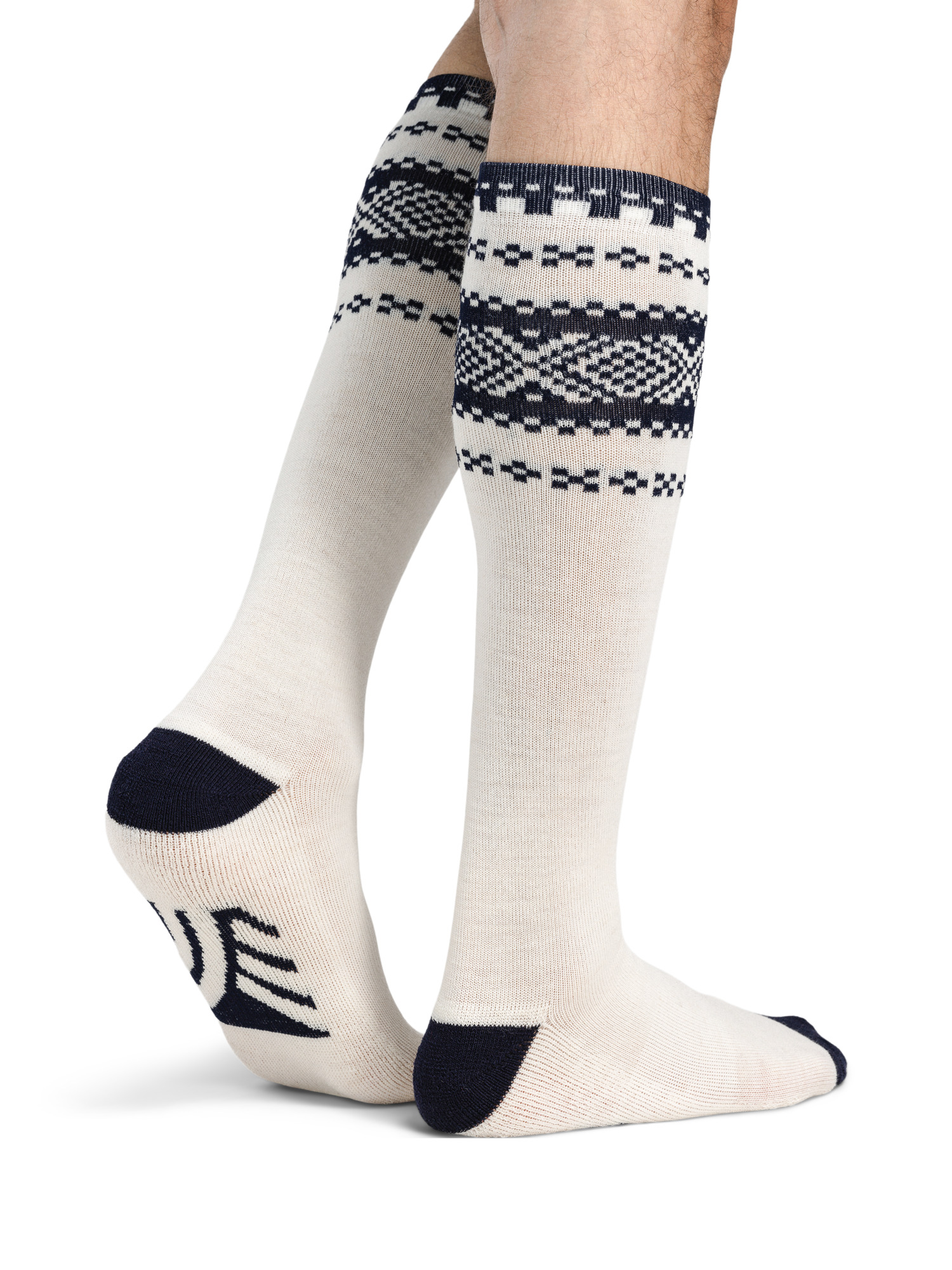 Cortina Wool Socks Knee high Offwhite Navy
