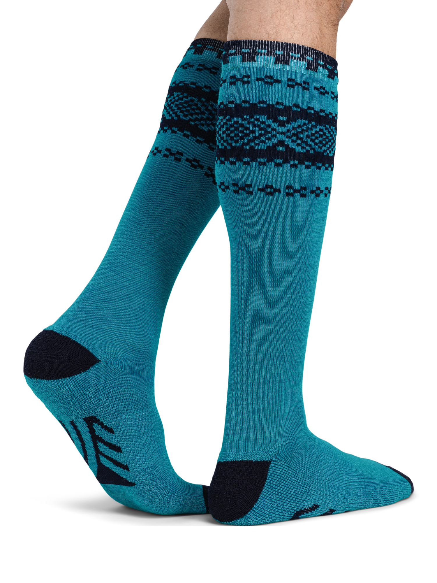 Cortina Wool Socks Knee high Turquoise Navy