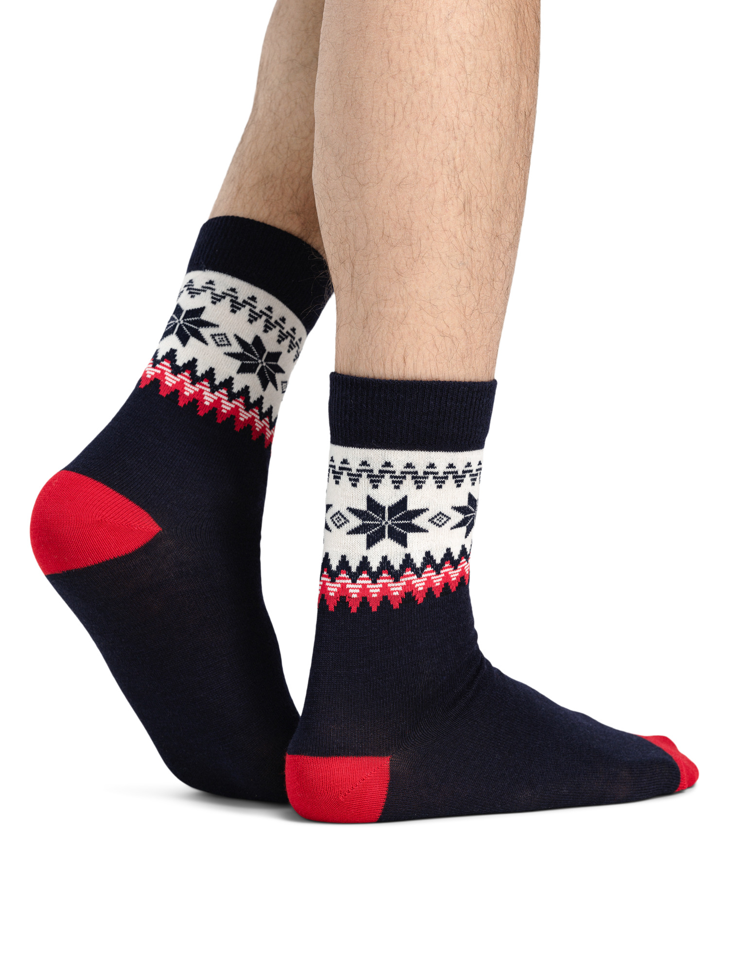 Myking Wool Socks Crew cut Navy Red Offwhite