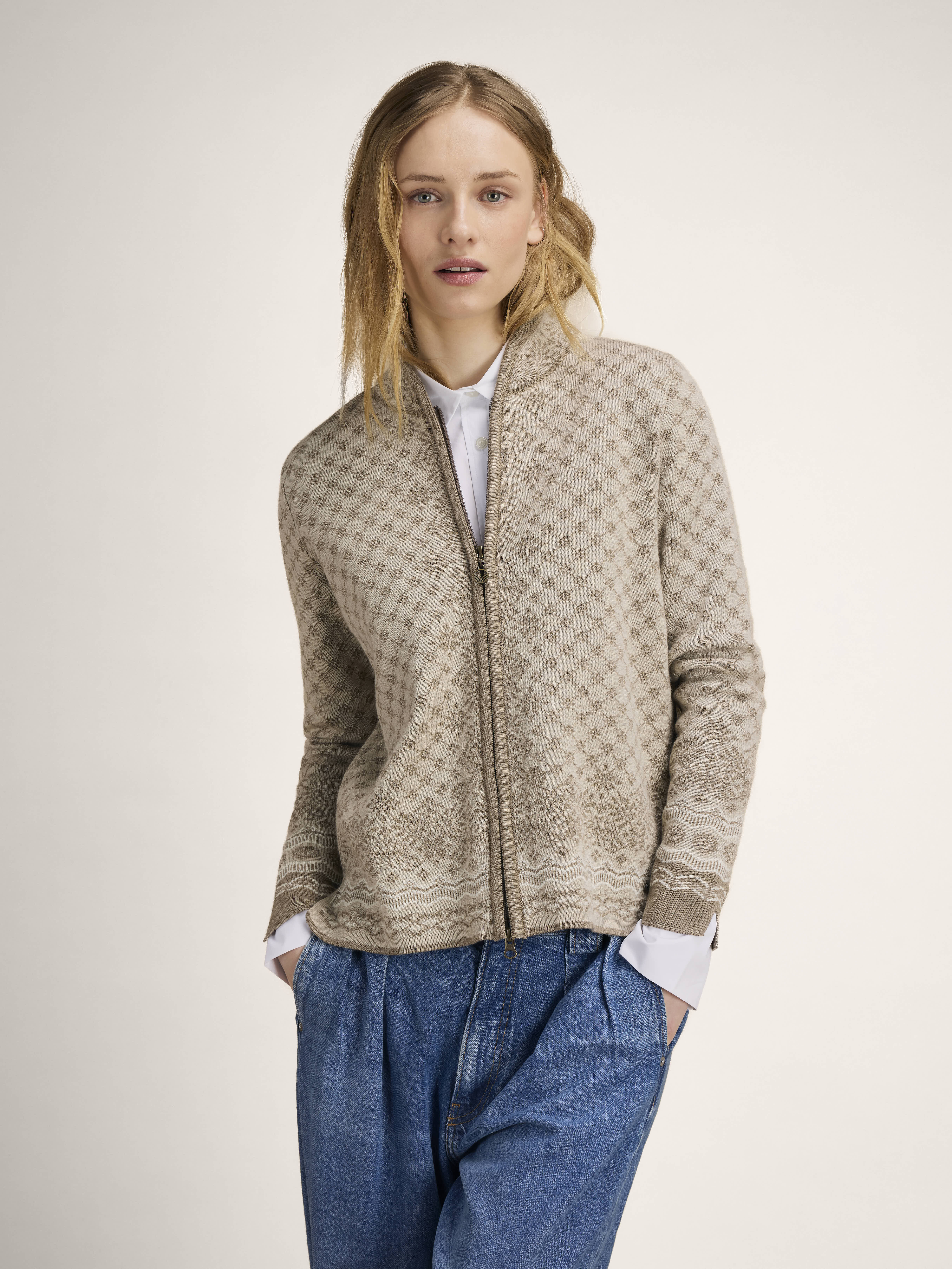 Solfrid Women’s Jacket - Merino Wool Mountainstone Sand Offwhite