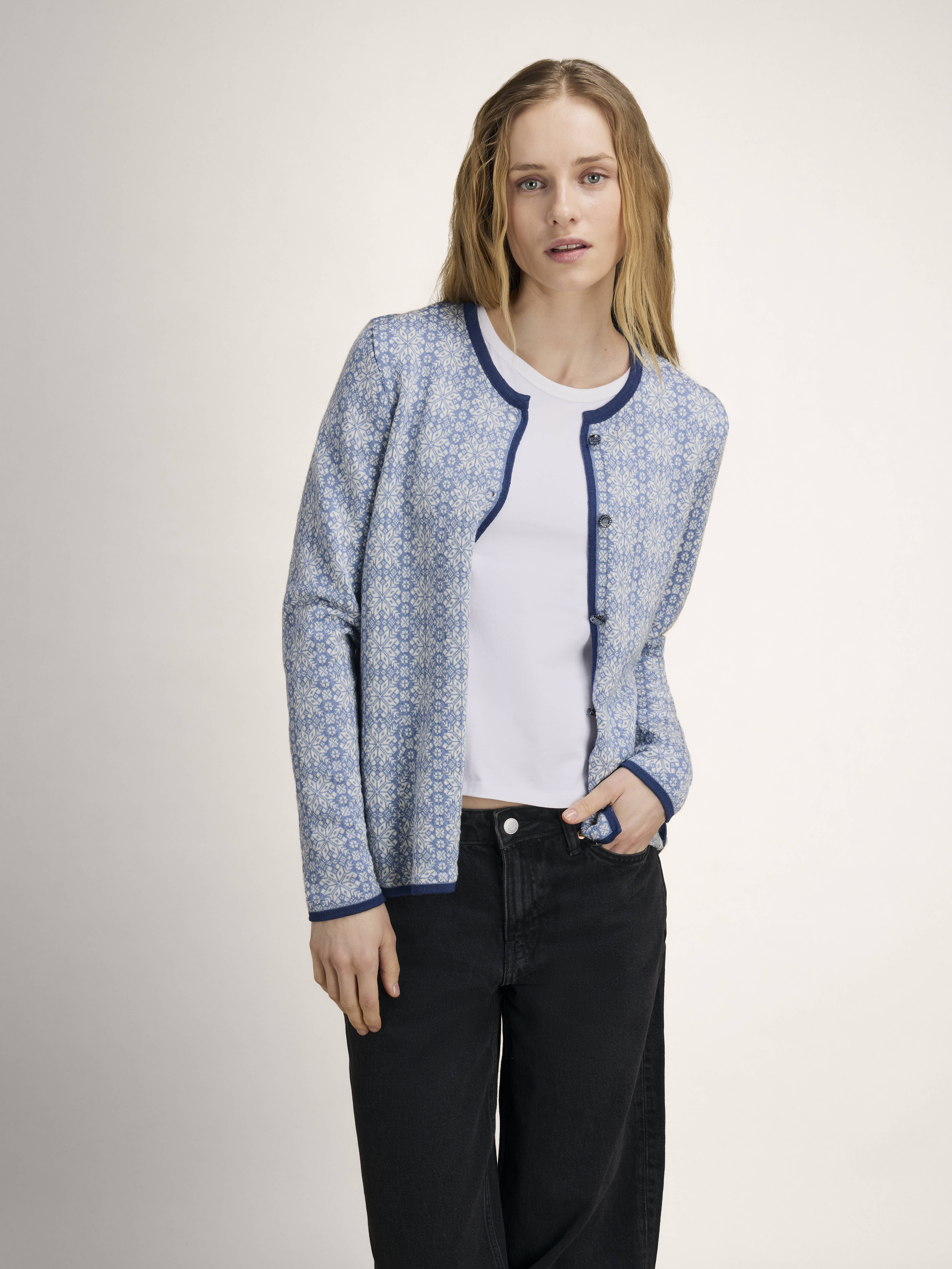 Othelie Women's Jacket - Merino Wool Blueshadow Offwhite