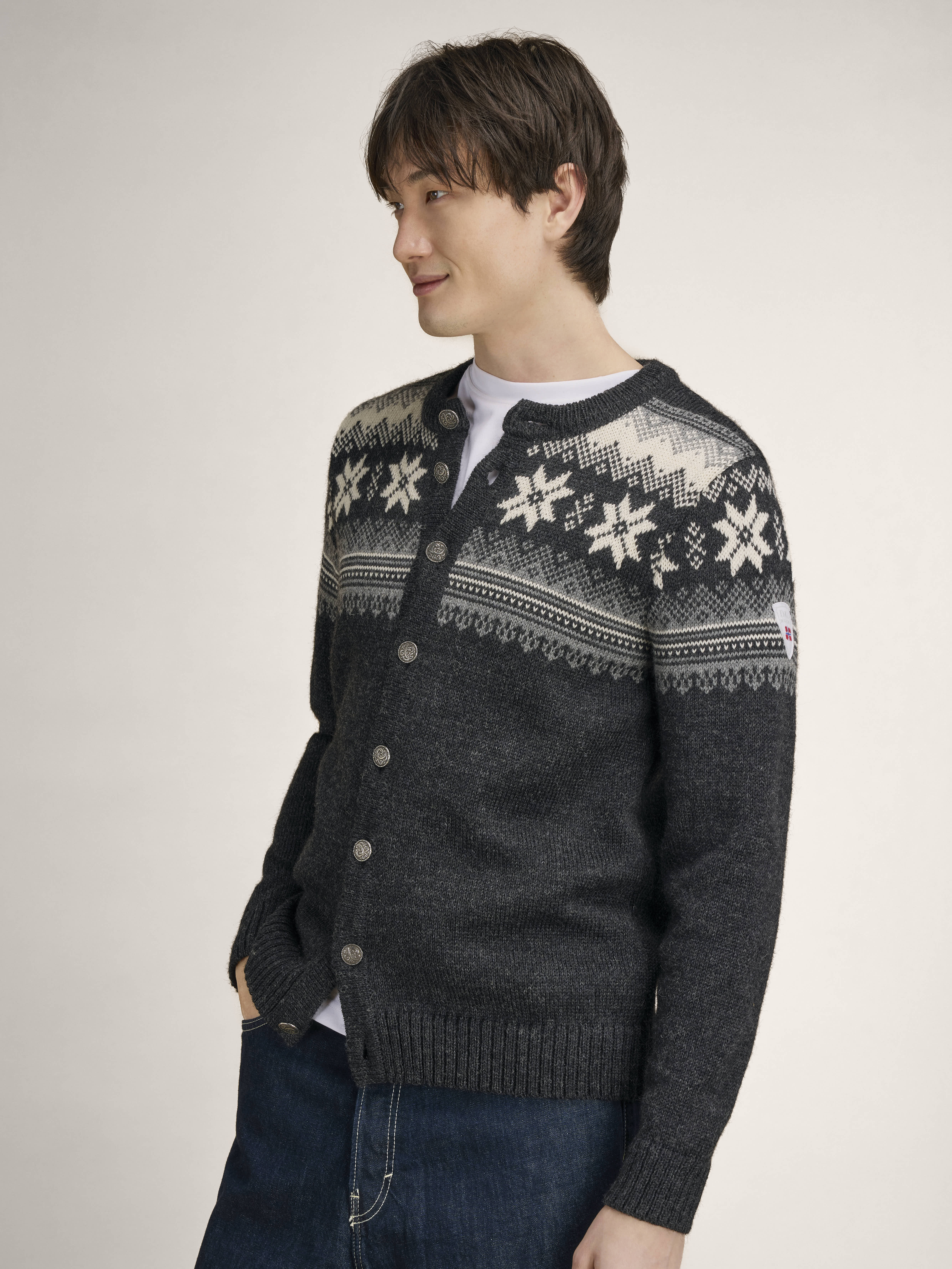 Veafjord Men's Jacket - Norwegian Wool Darkcharcoal Smoke Cream