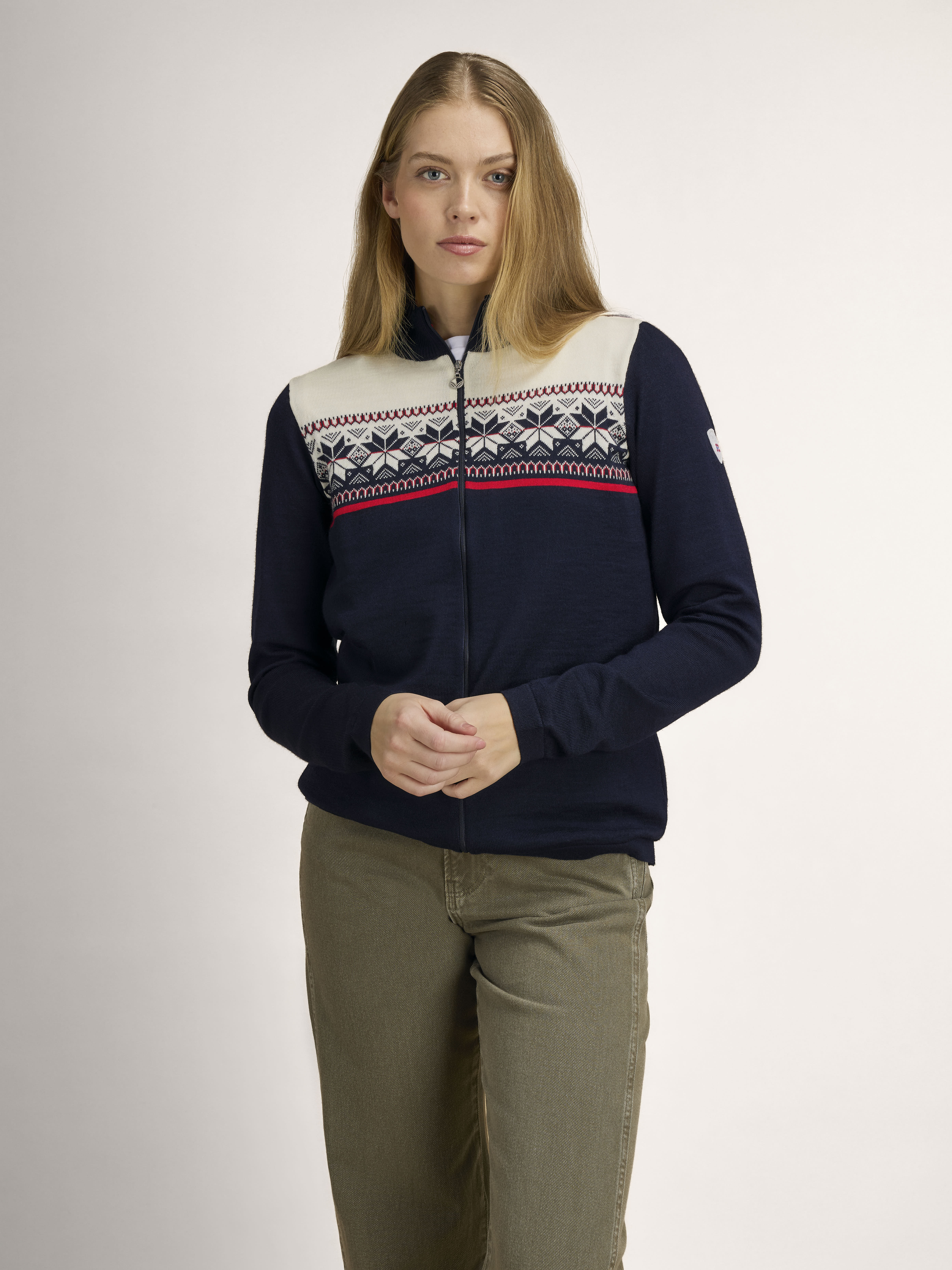 Liberg Women's Jacket - Merino wool Marine Offwhite Raspberry