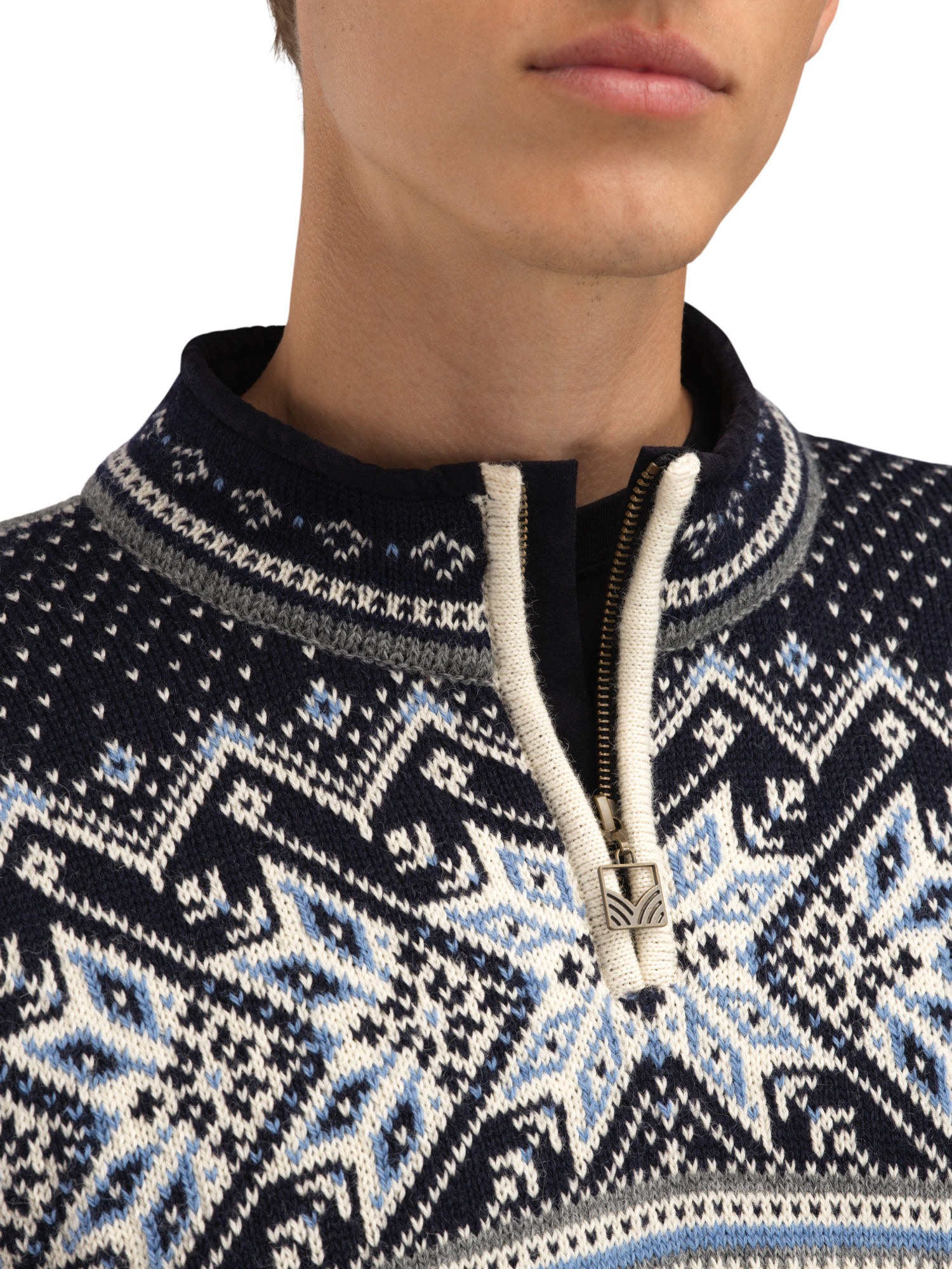 Vail Men's Sweater - Norwegian Wool Offwhite Smoke Midnightnavy