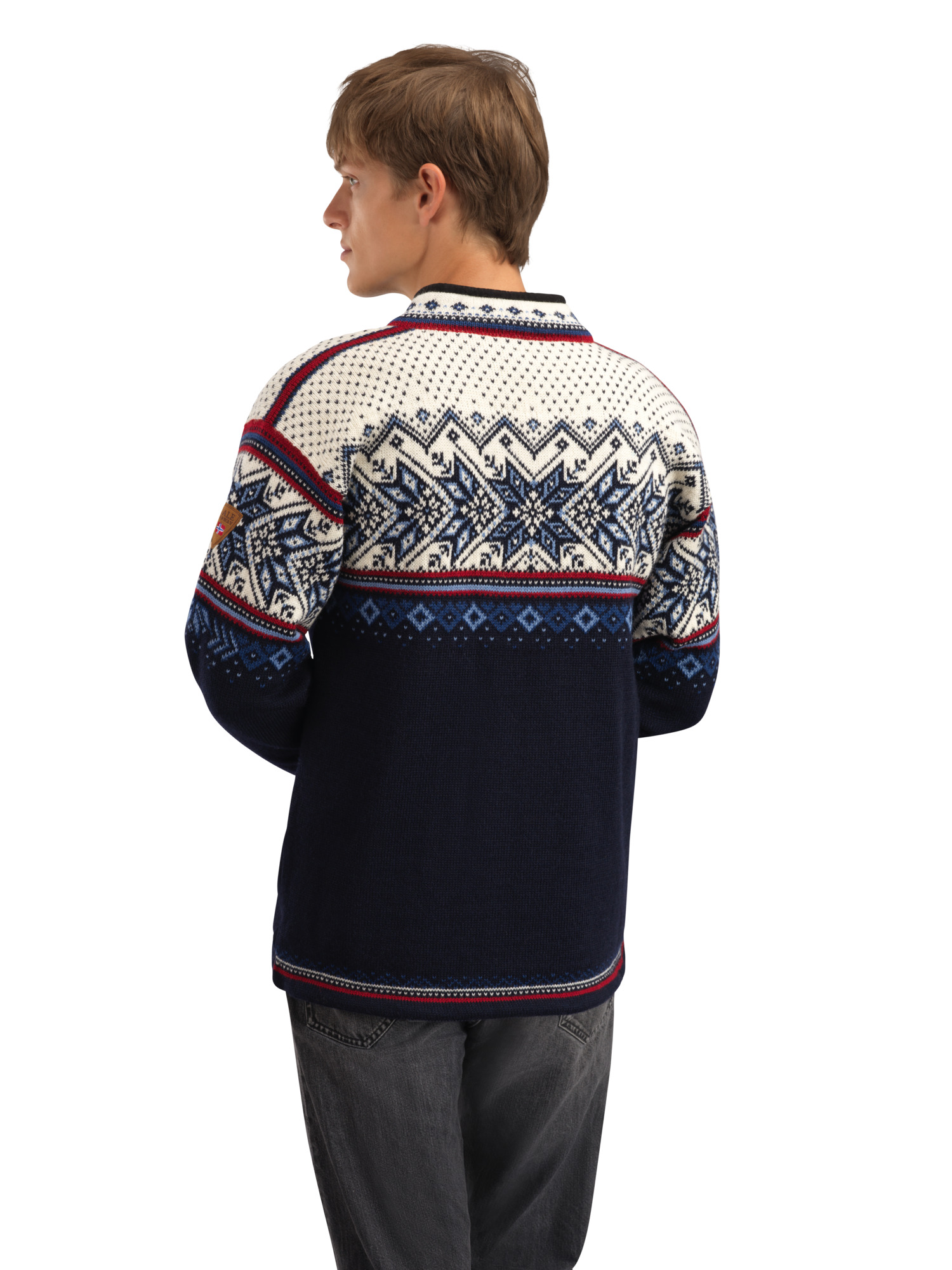 Vail Men's Sweater - Norwegian Wool Midnightnavy Redrose Offwhite