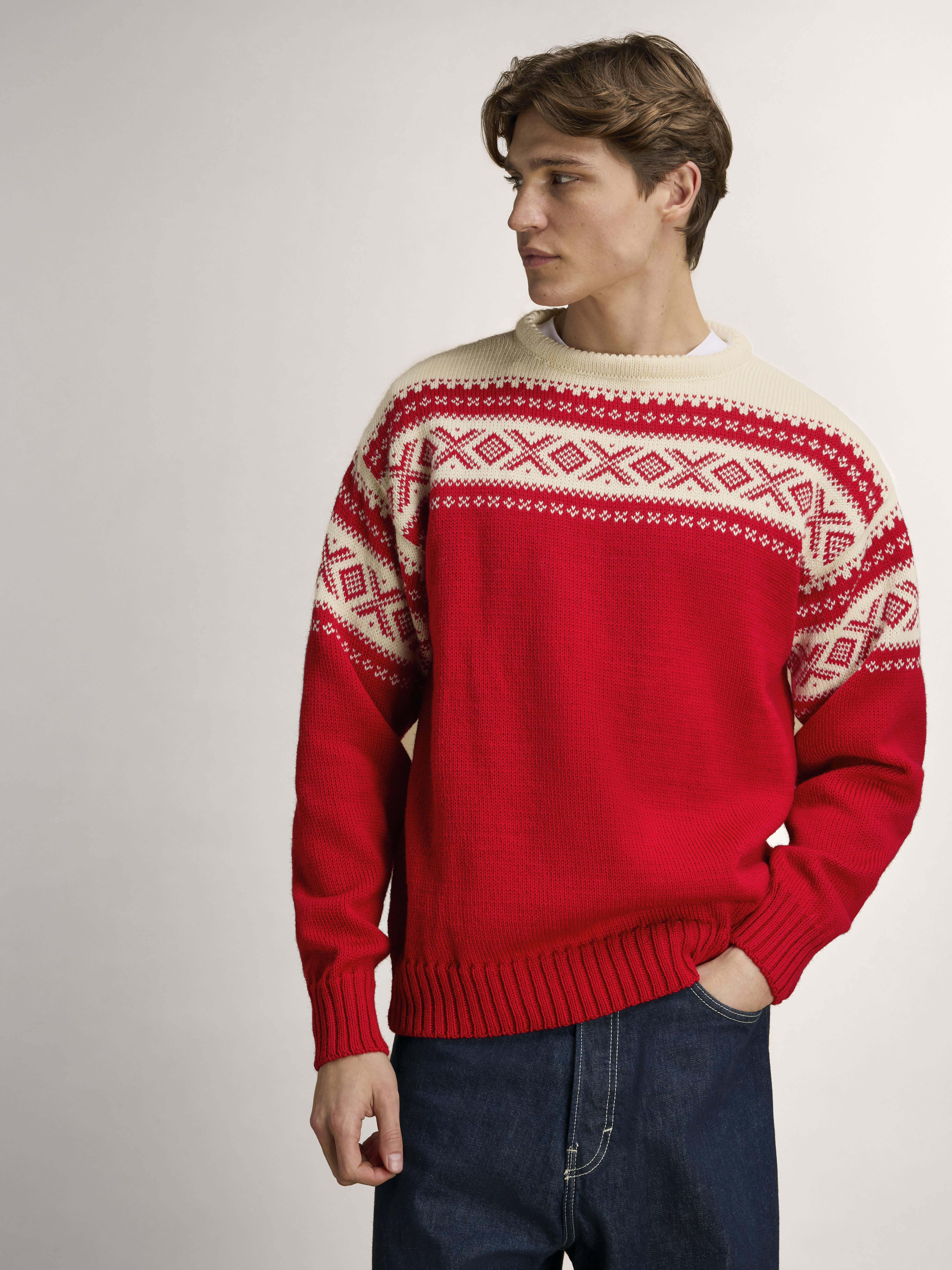 Cortina 1956 Sweater - Norwegian Wool Raspberry Offwhite