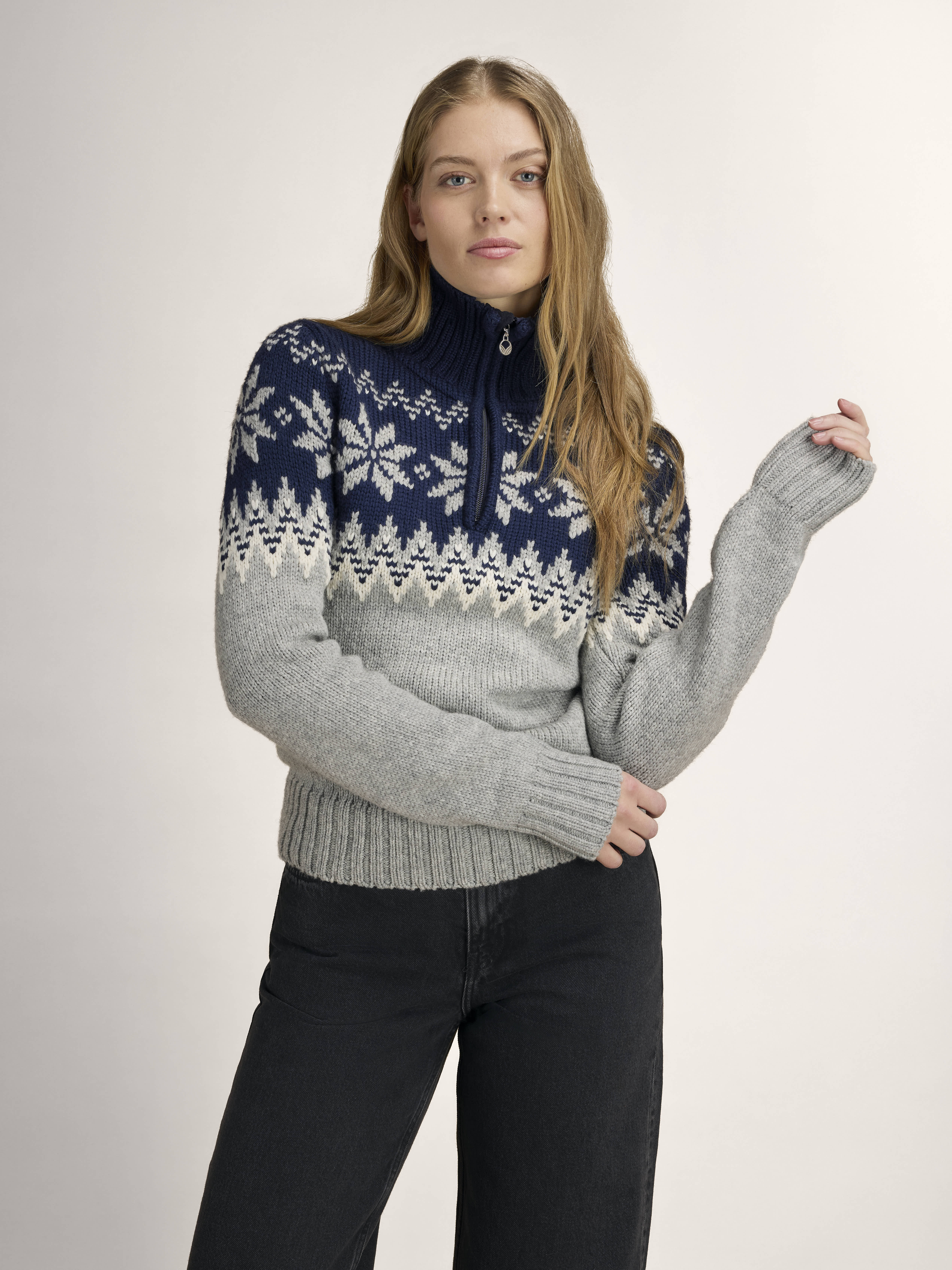 Myking Women’s Sweater - Merino Wool Lightcharcoal Offwhite Navy