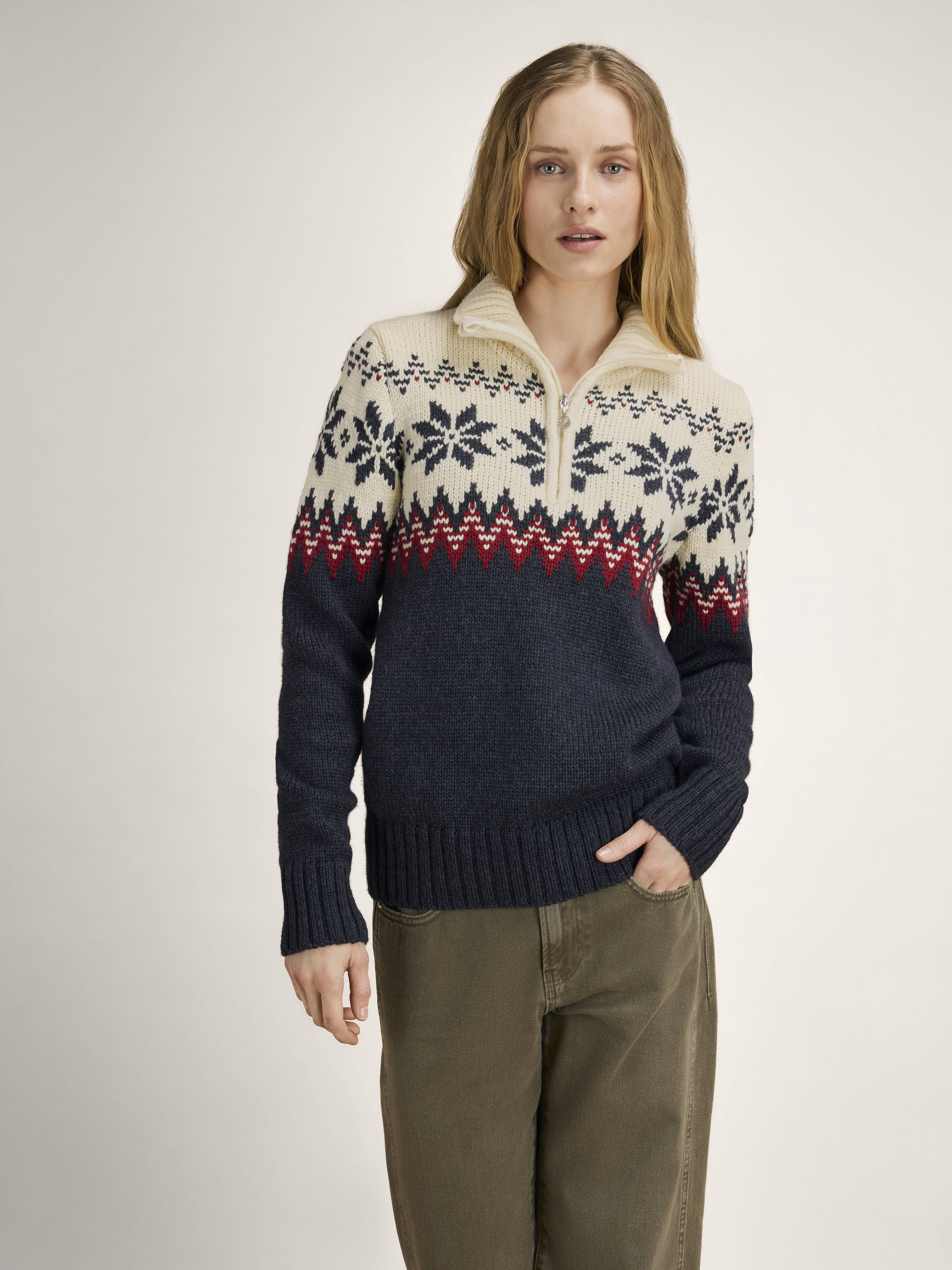 Myking Women’s Sweater - Merino Wool Black Raspberry Offwhite