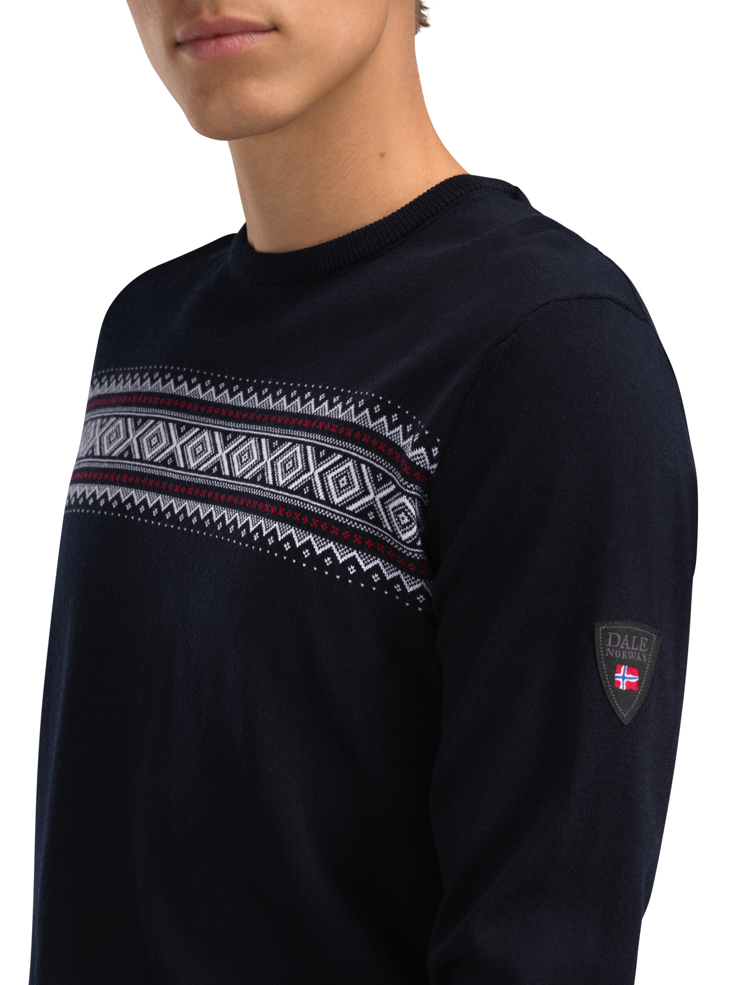 Sverre Men’s Sweater - Merino Wool Dark Navy white raspberry