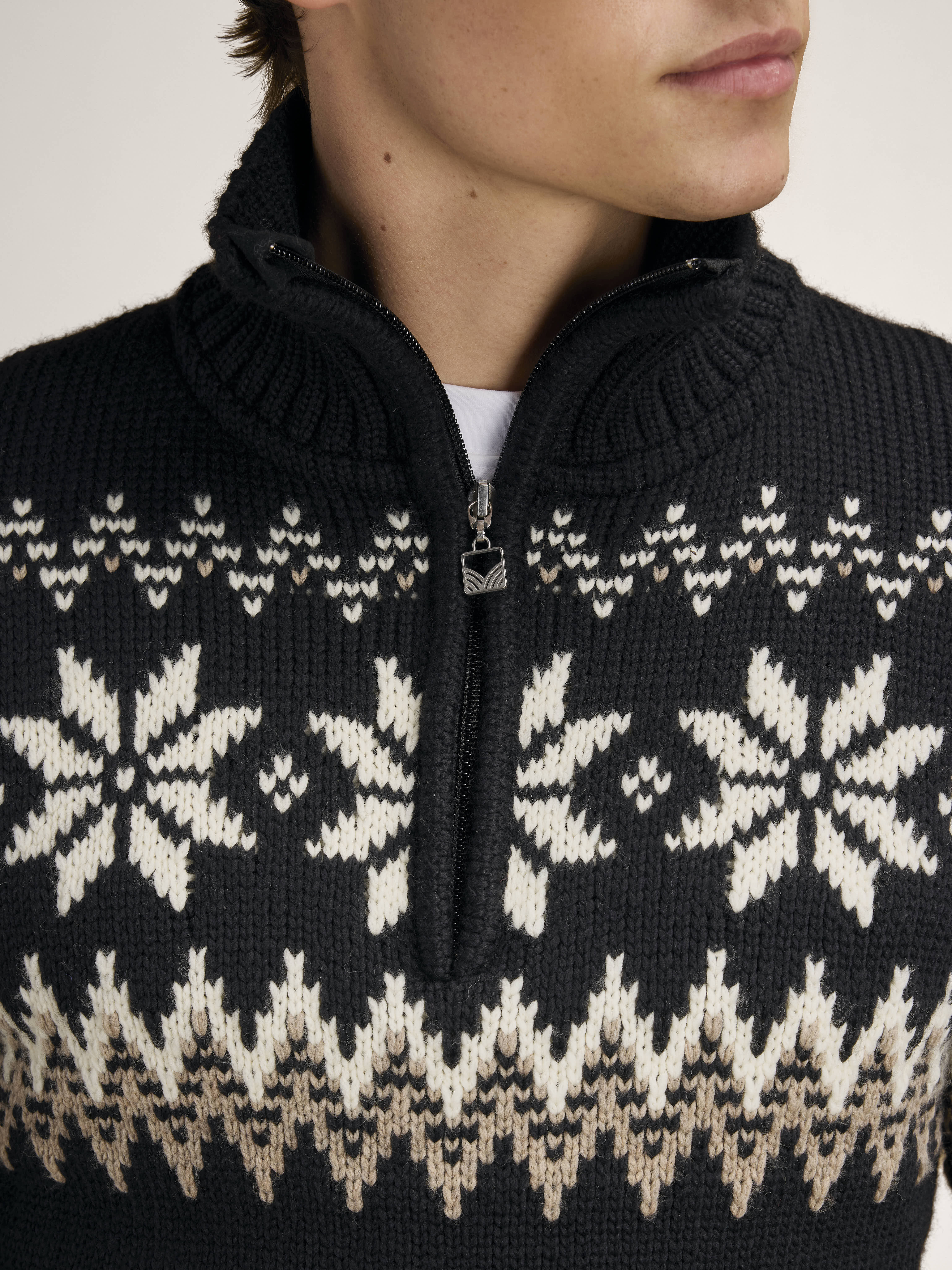 Myking Men’s Sweater - Merino Wool Black Brown Offwhite