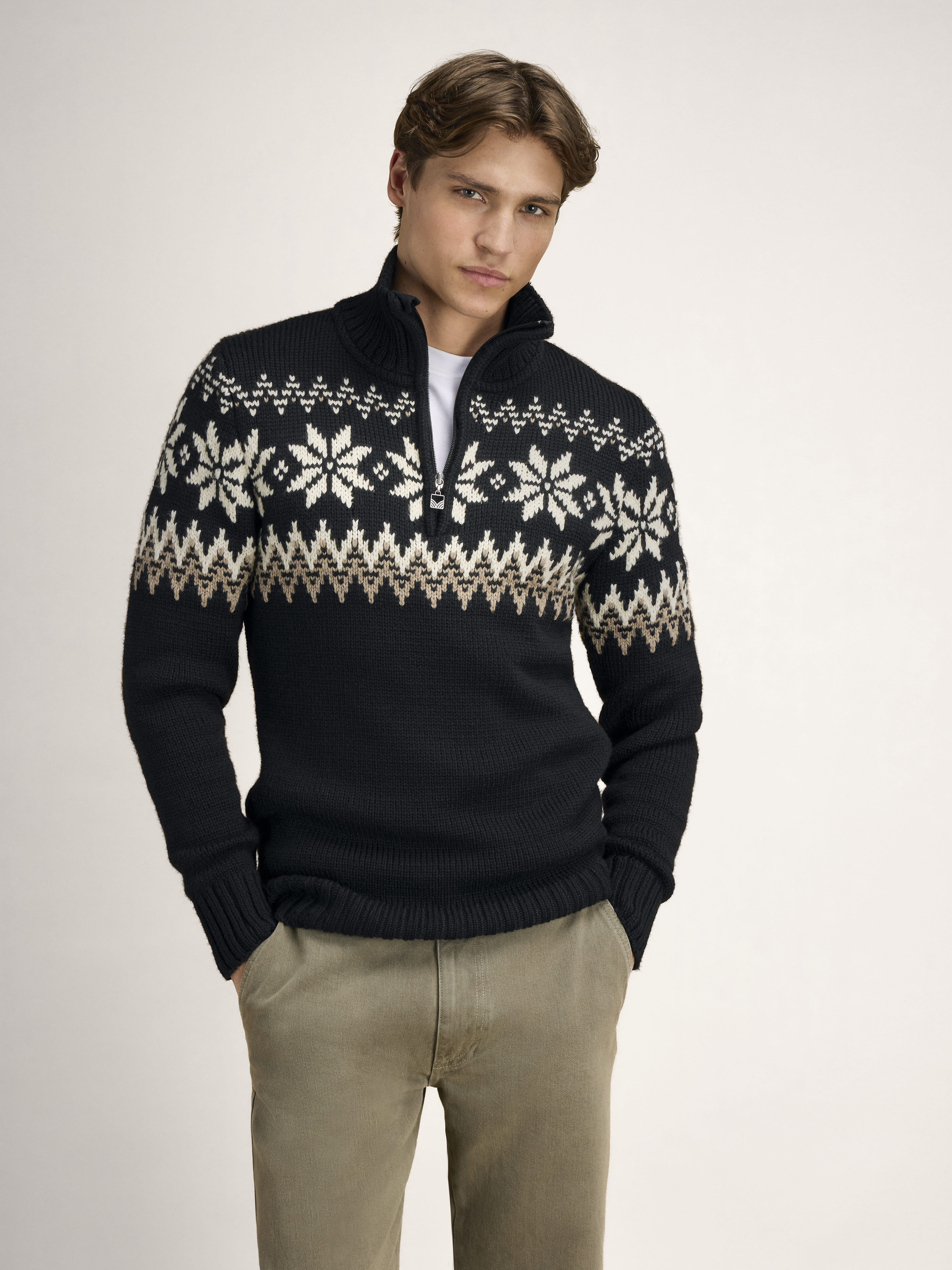 Myking Men’s Sweater - Merino Wool Black Brown Offwhite