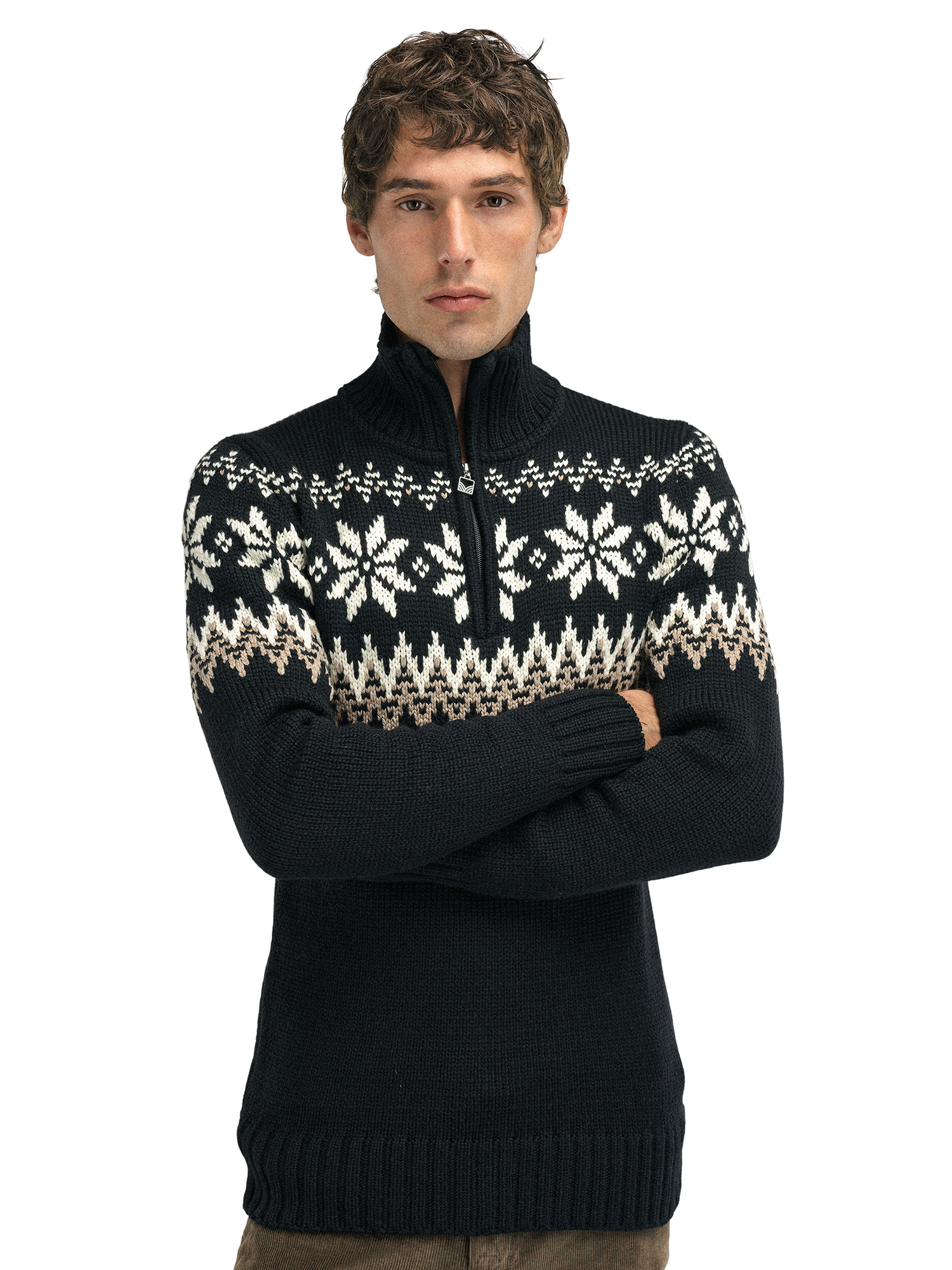 Myking Men’s Sweater - Merino Wool Black Brown Offwhite