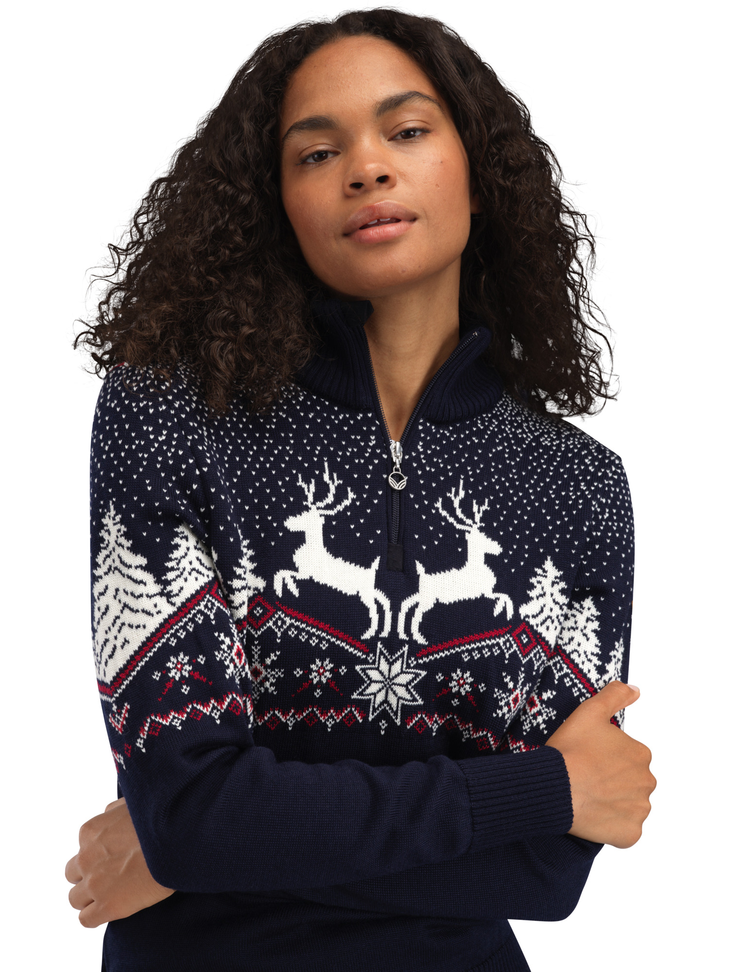 Dale Christmas Sweater Women’s - Merino Wool Navy Offwhite Redrose