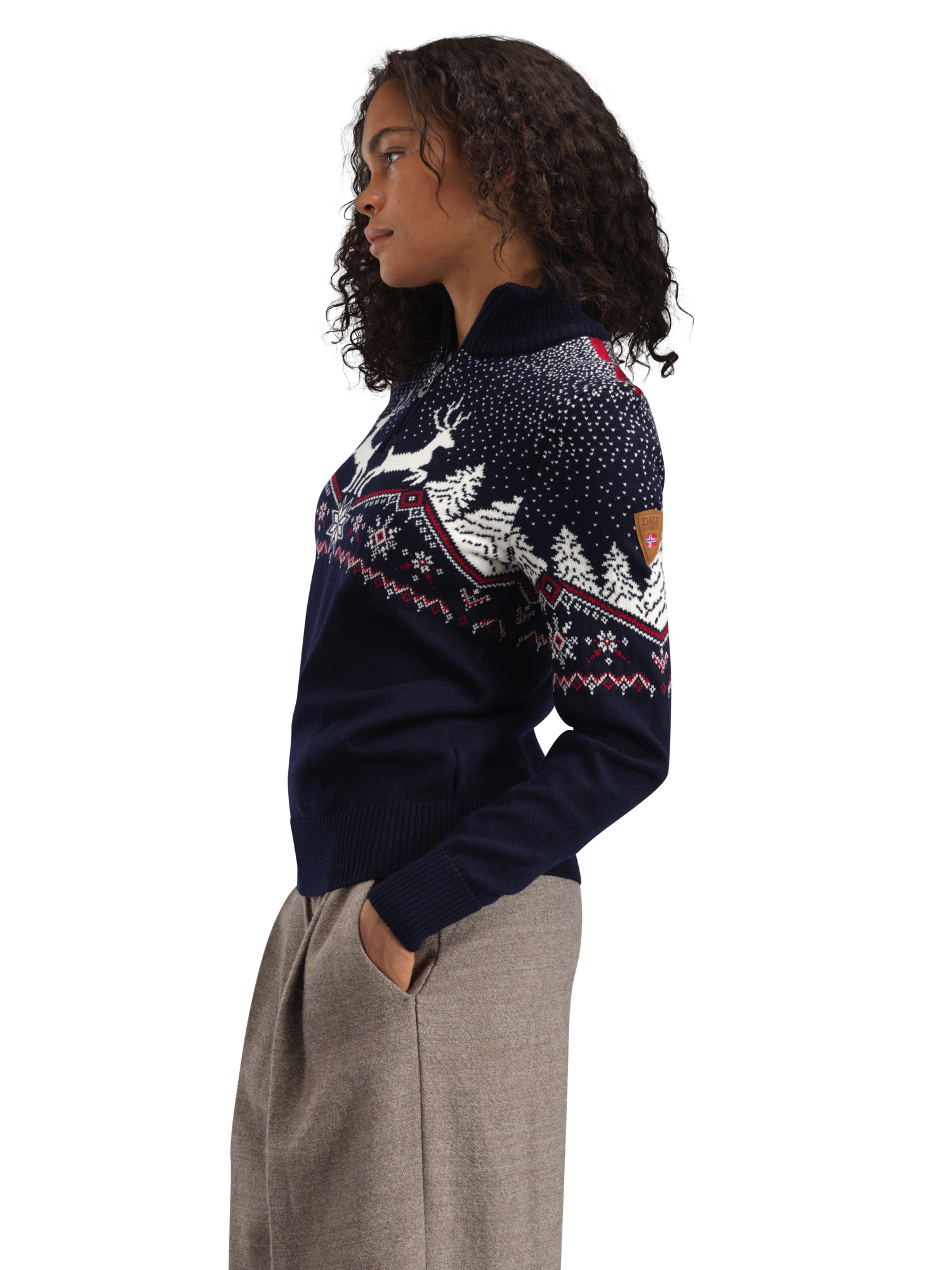 Dale Christmas Sweater Women’s - Merino Wool Navy Offwhite Redrose