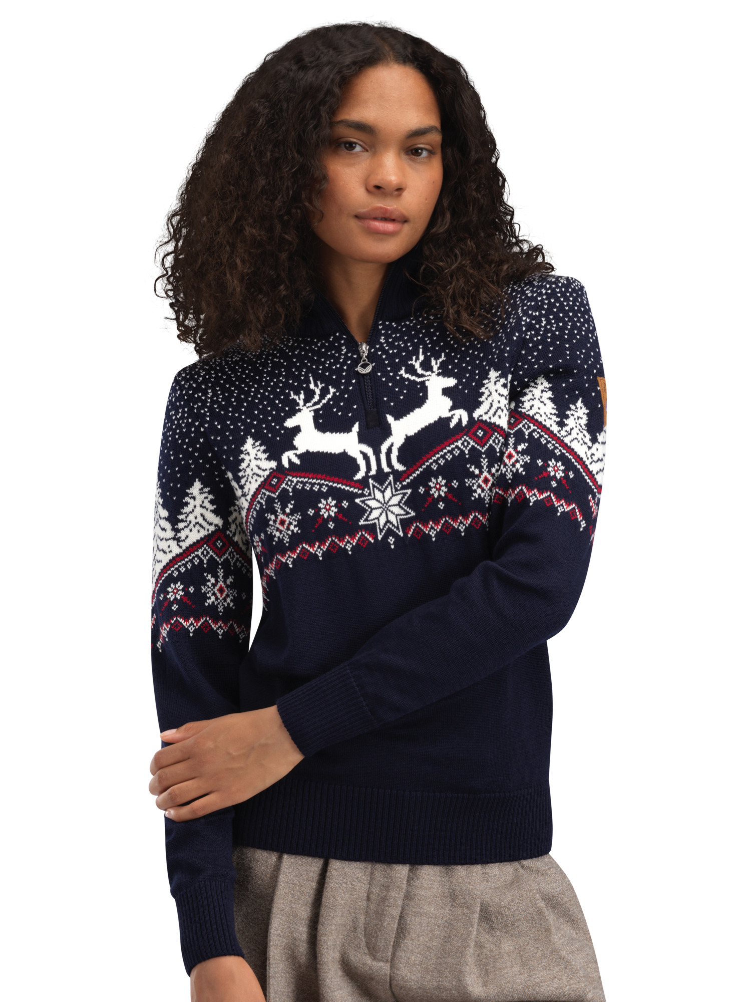 Dale Christmas Sweater Women’s - Merino Wool Navy Offwhite Redrose