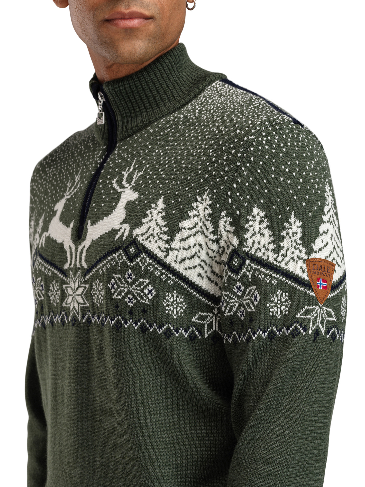 Dale Christmas Sweater Men's - Merino Wool Loden Offwhite Navy