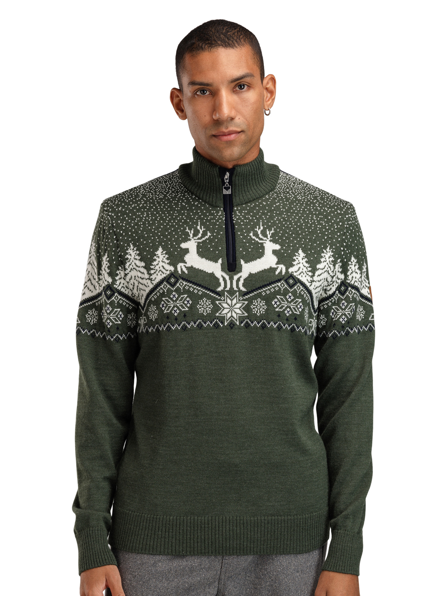 Dale Christmas Sweater Men's - Merino Wool Loden Offwhite Navy
