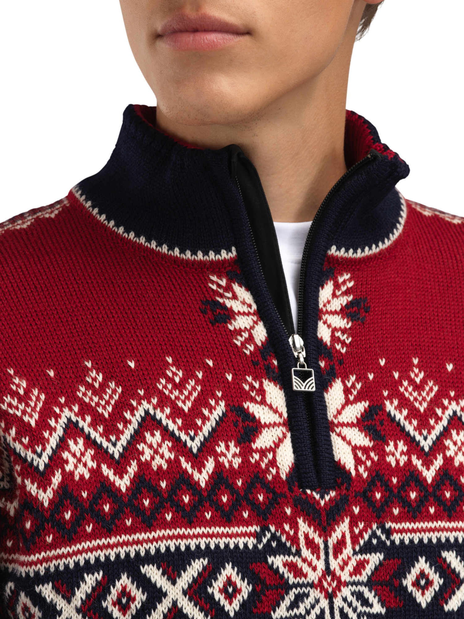 140th Anniversary Men’s Sweater - Norwegian Wool Navy Redrose Offwhite