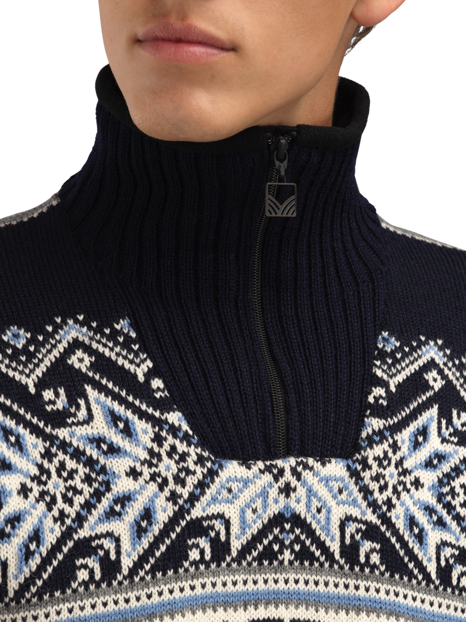 Vail Windproof Men’s Sweater - Norwegian Wool  Offwhite Smoke Navy Blue