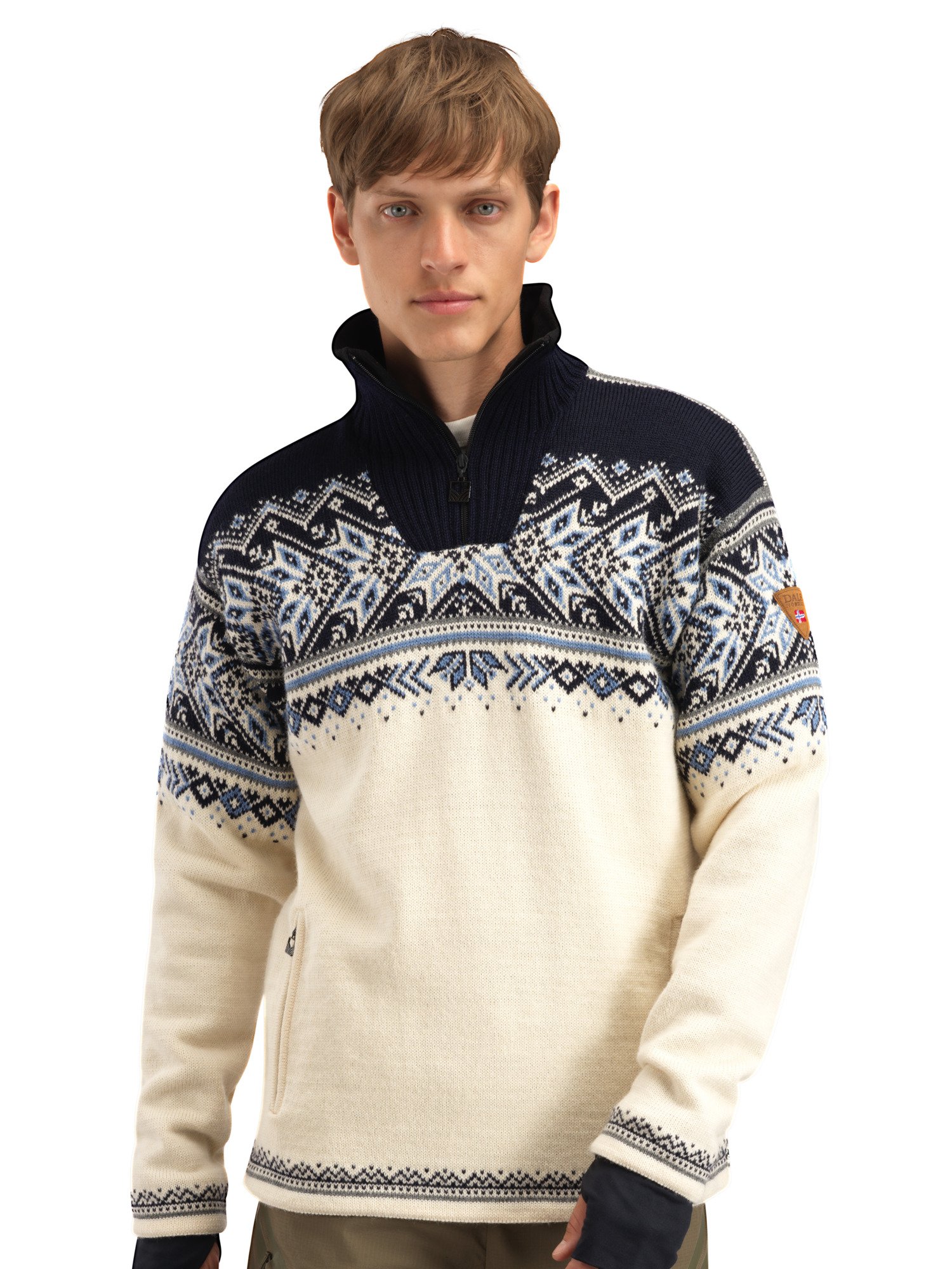 Vail Windproof Men’s Sweater - Norwegian Wool  Offwhite Smoke Navy Blue