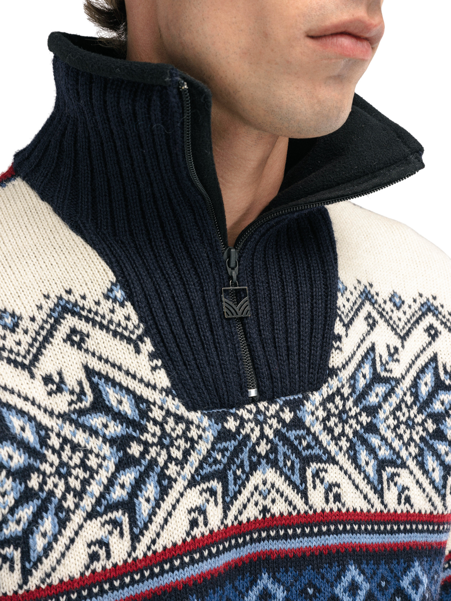 Vail Windproof Men’s Sweater - Norwegian Wool  Navy Red Offwhite Indigo Blue