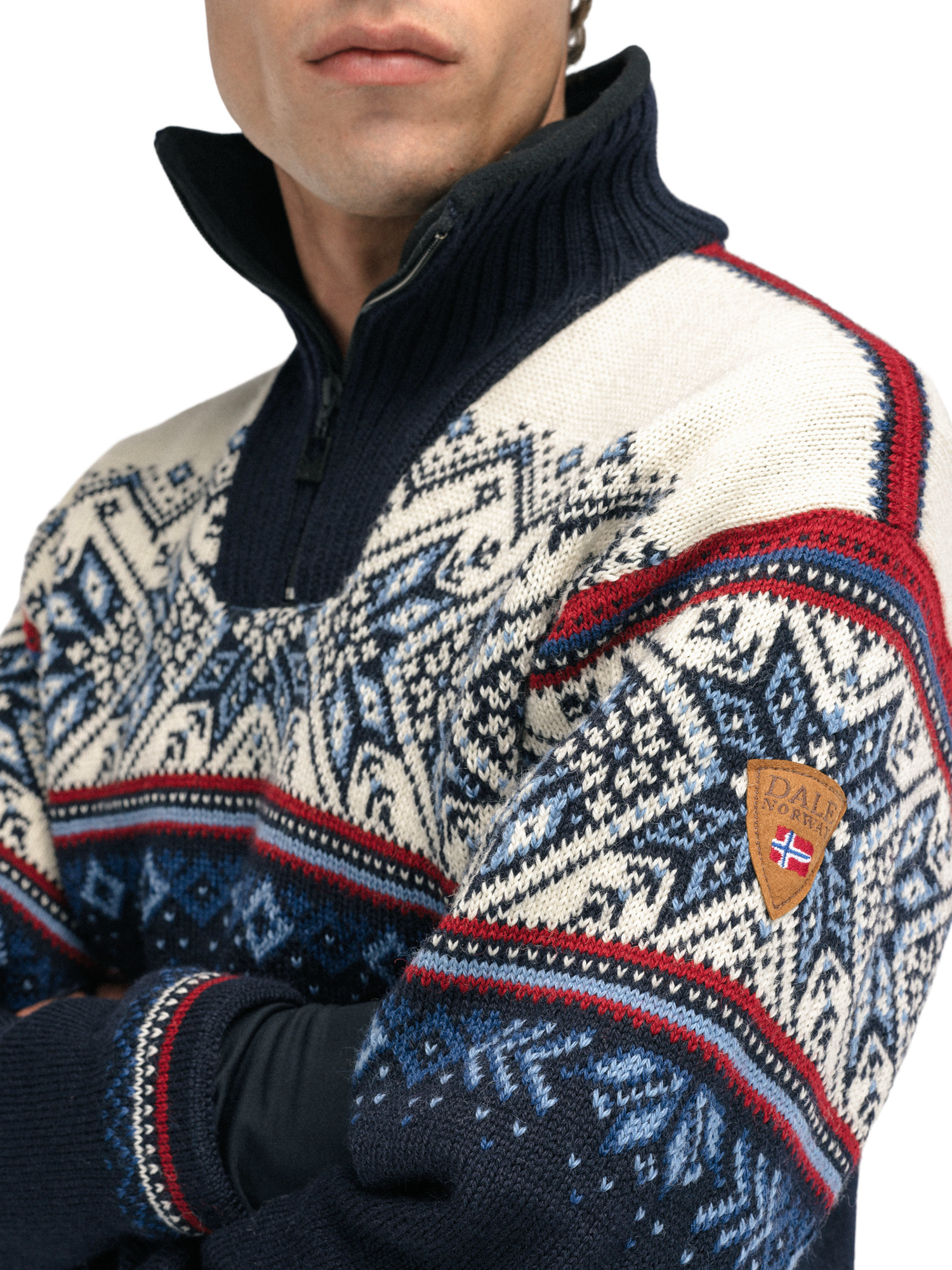 Vail Windproof Men’s Sweater - Norwegian Wool  Navy Red Offwhite Indigo Blue