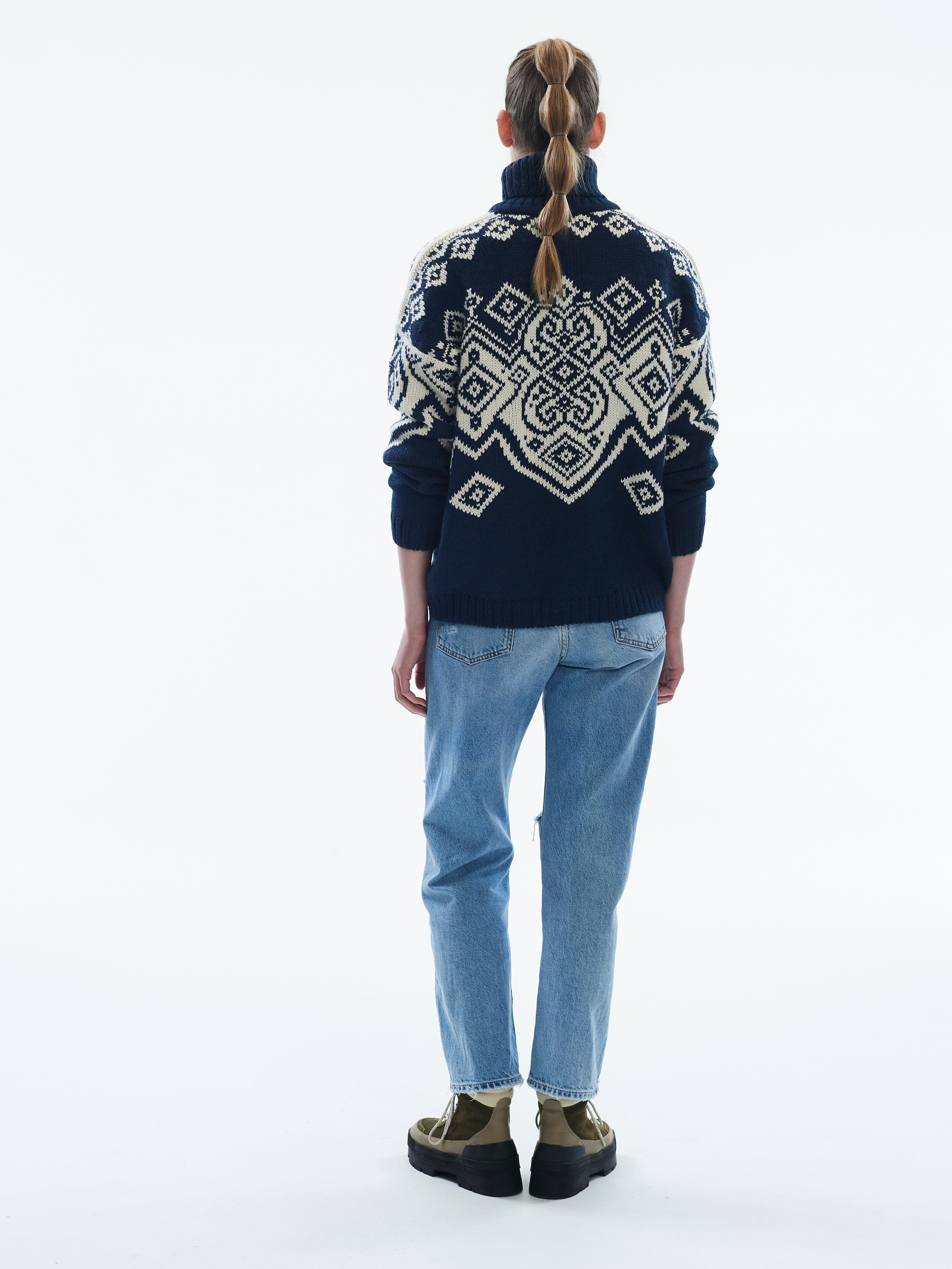 Falun Women’s Sweater - Alpaca & Merino wool Blue White