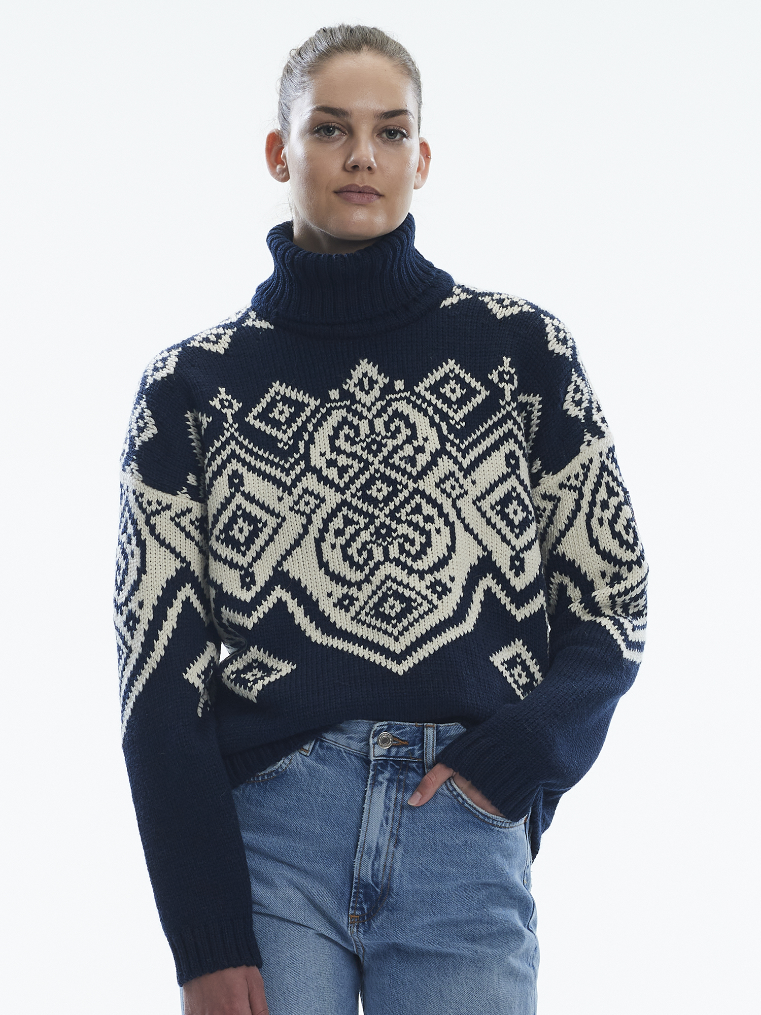 Falun Women’s Sweater - Alpaca & Merino wool Blue White