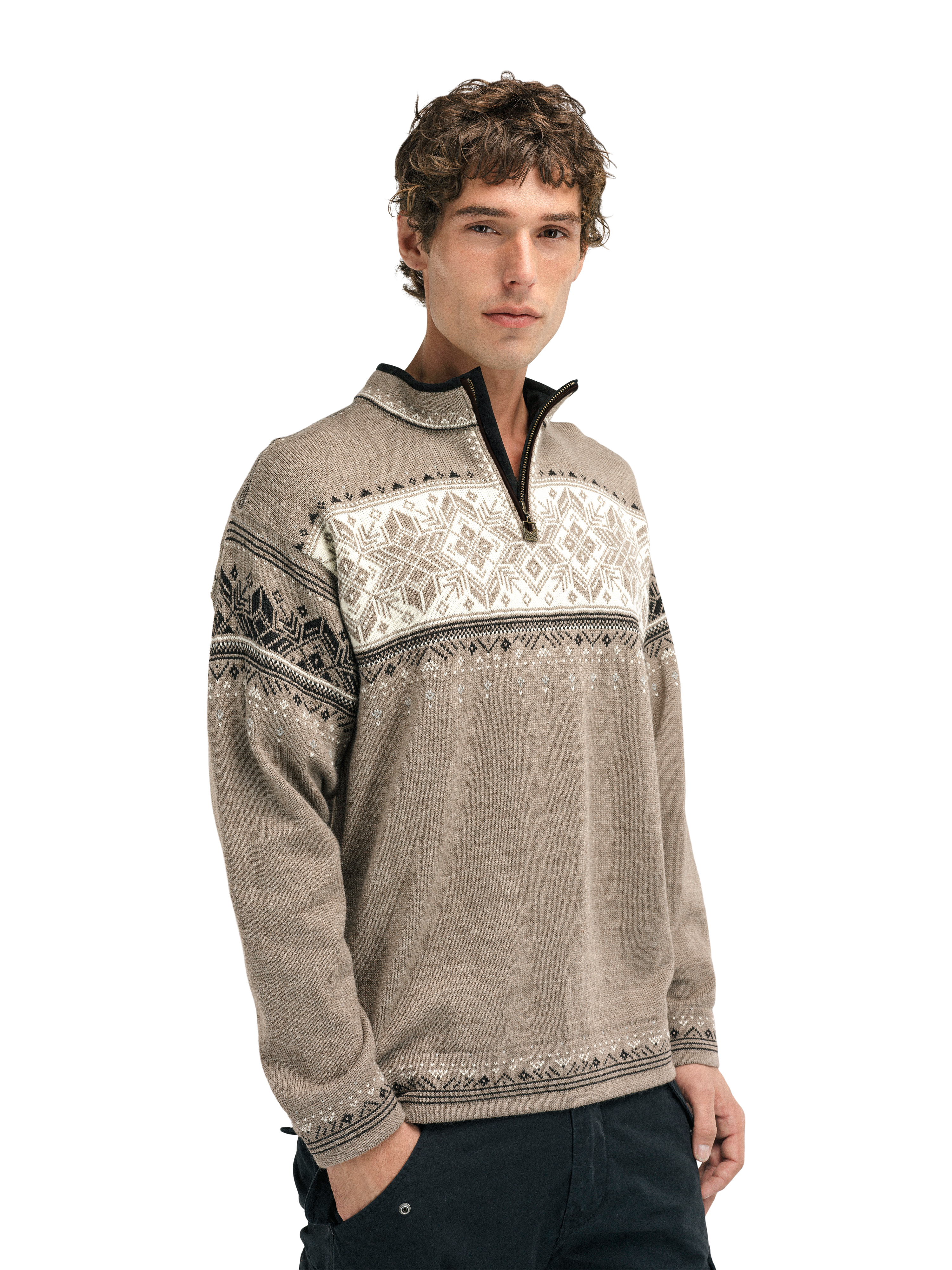 Blyfjell Men's Knit Sweater Mountainstone Offwhite Coffee