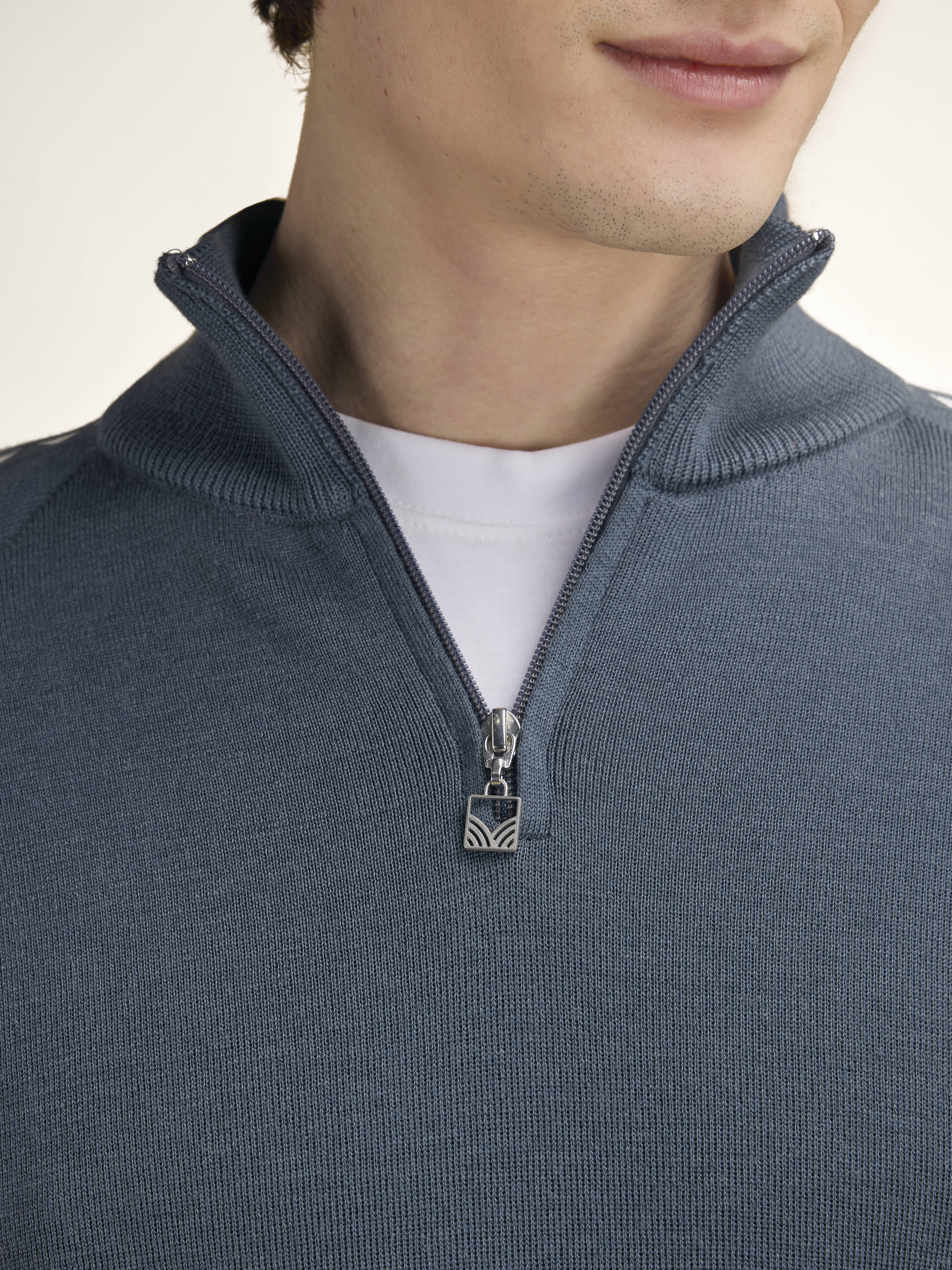 Geilo Men’s Sweater - Merino Wool Steel Offwhite