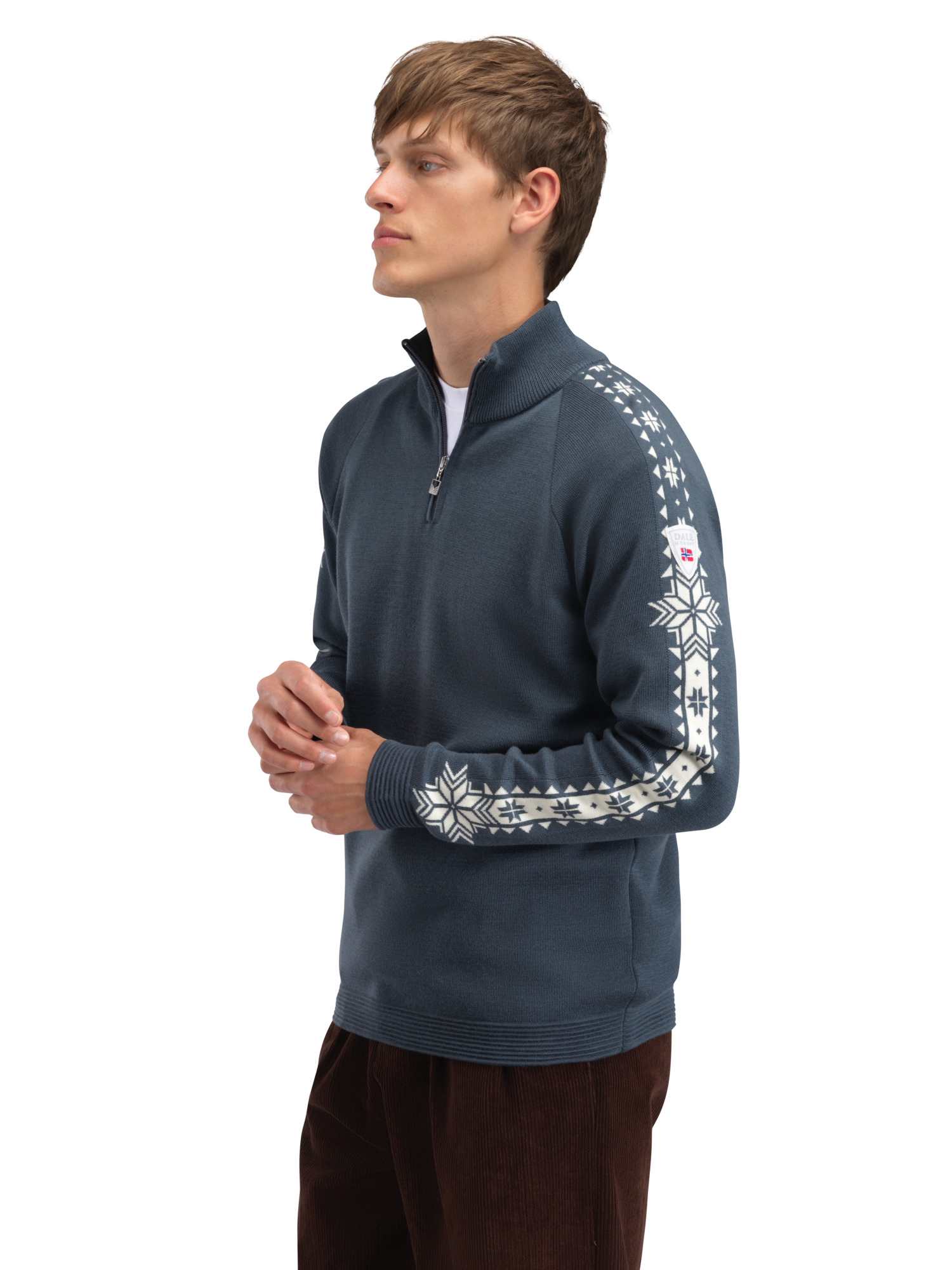 Geilo Men’s Sweater - Merino Wool Steel Offwhite