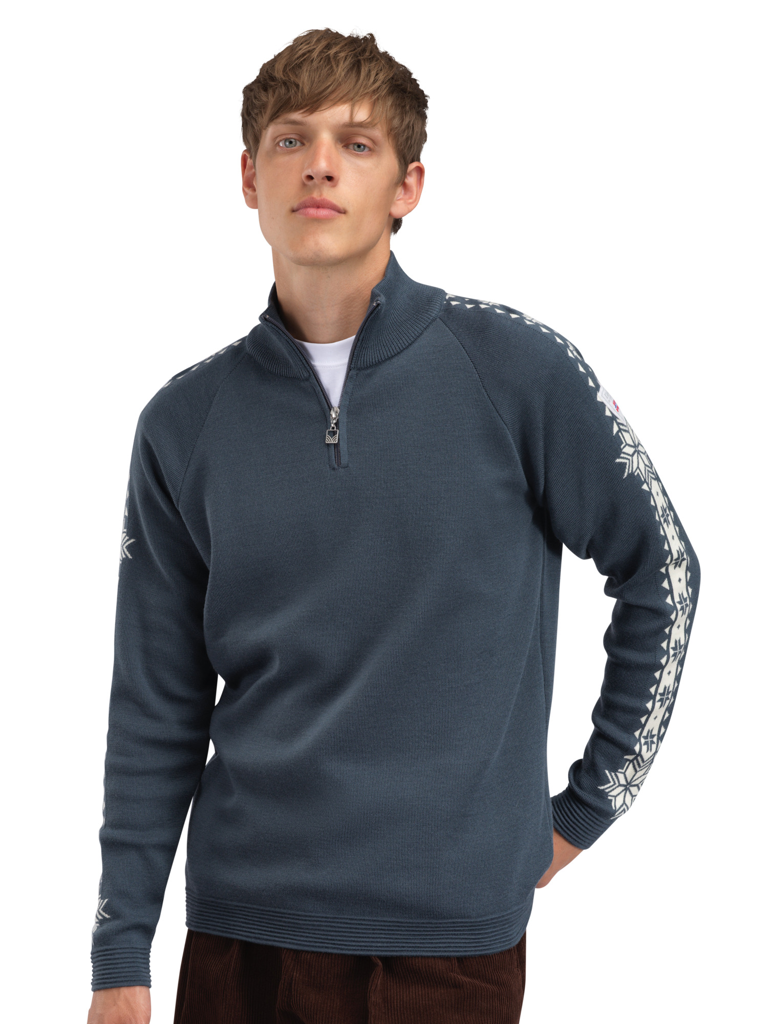 Geilo Men’s Sweater - Merino Wool Steel Offwhite