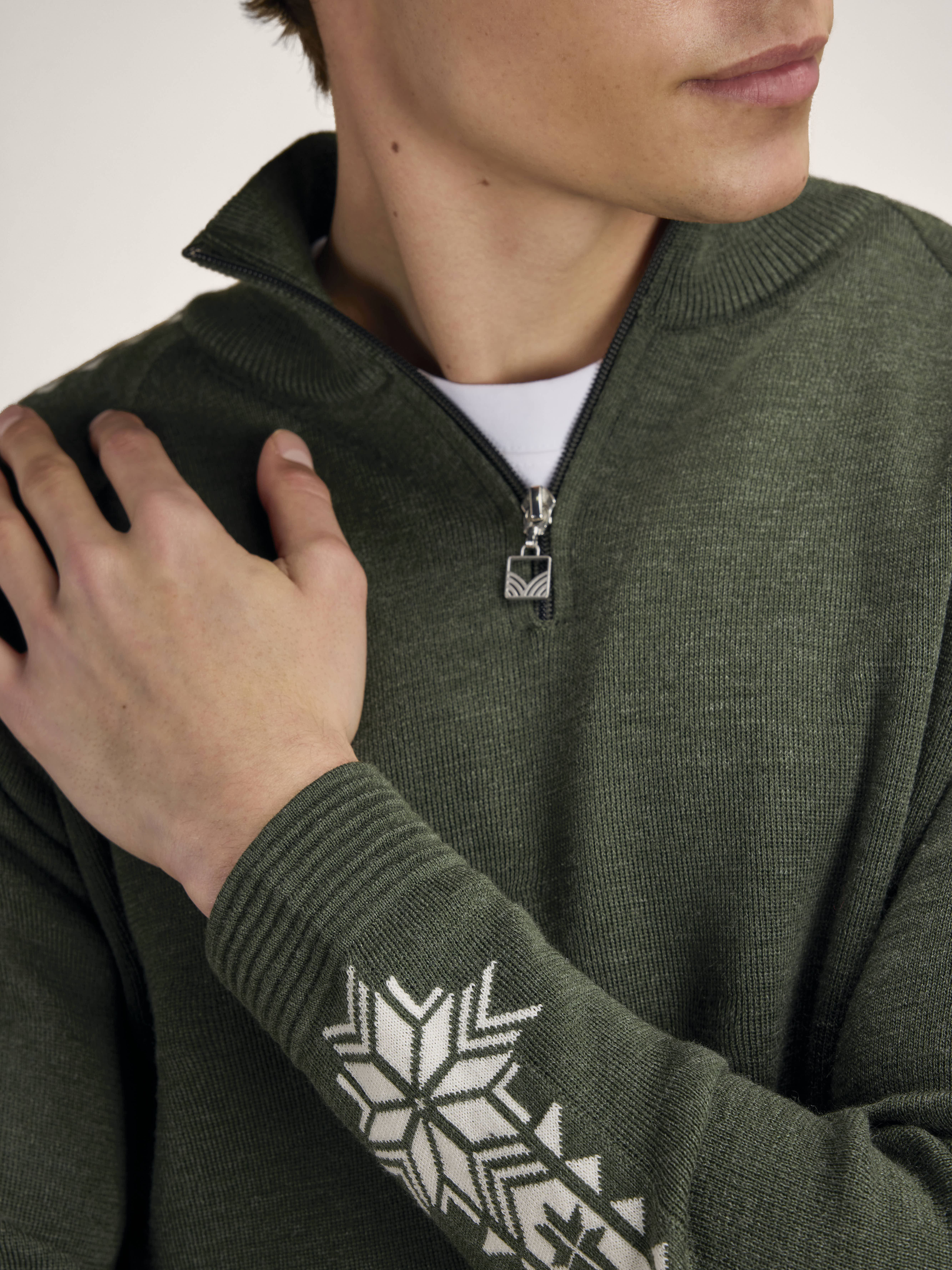 Geilo Men’s Sweater - Merino Wool Darkgreen Offwhite