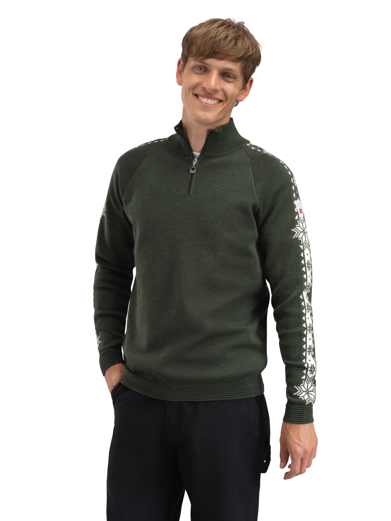 Geilo Men’s Sweater - Merino Wool Darkgreen Offwhite