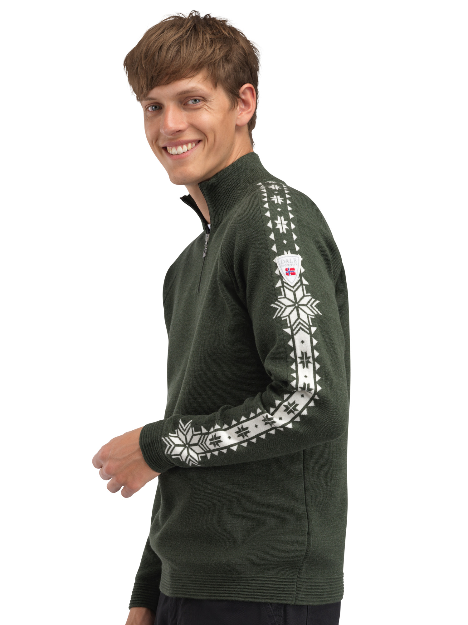 Geilo Men’s Sweater - Merino Wool Darkgreen Offwhite